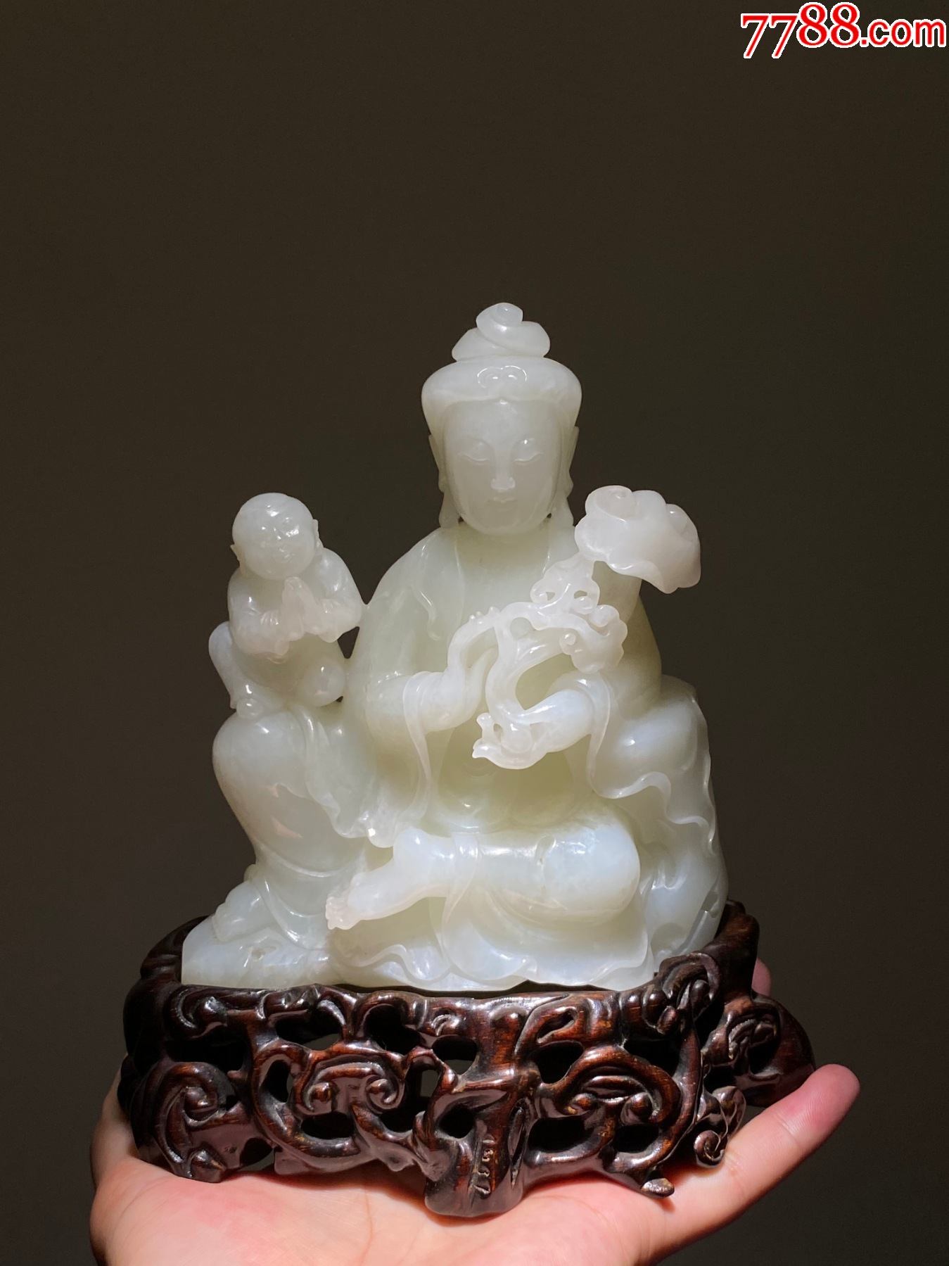 新疆和田白玉雕送子观音摆件白玉摆件佛堂供奉