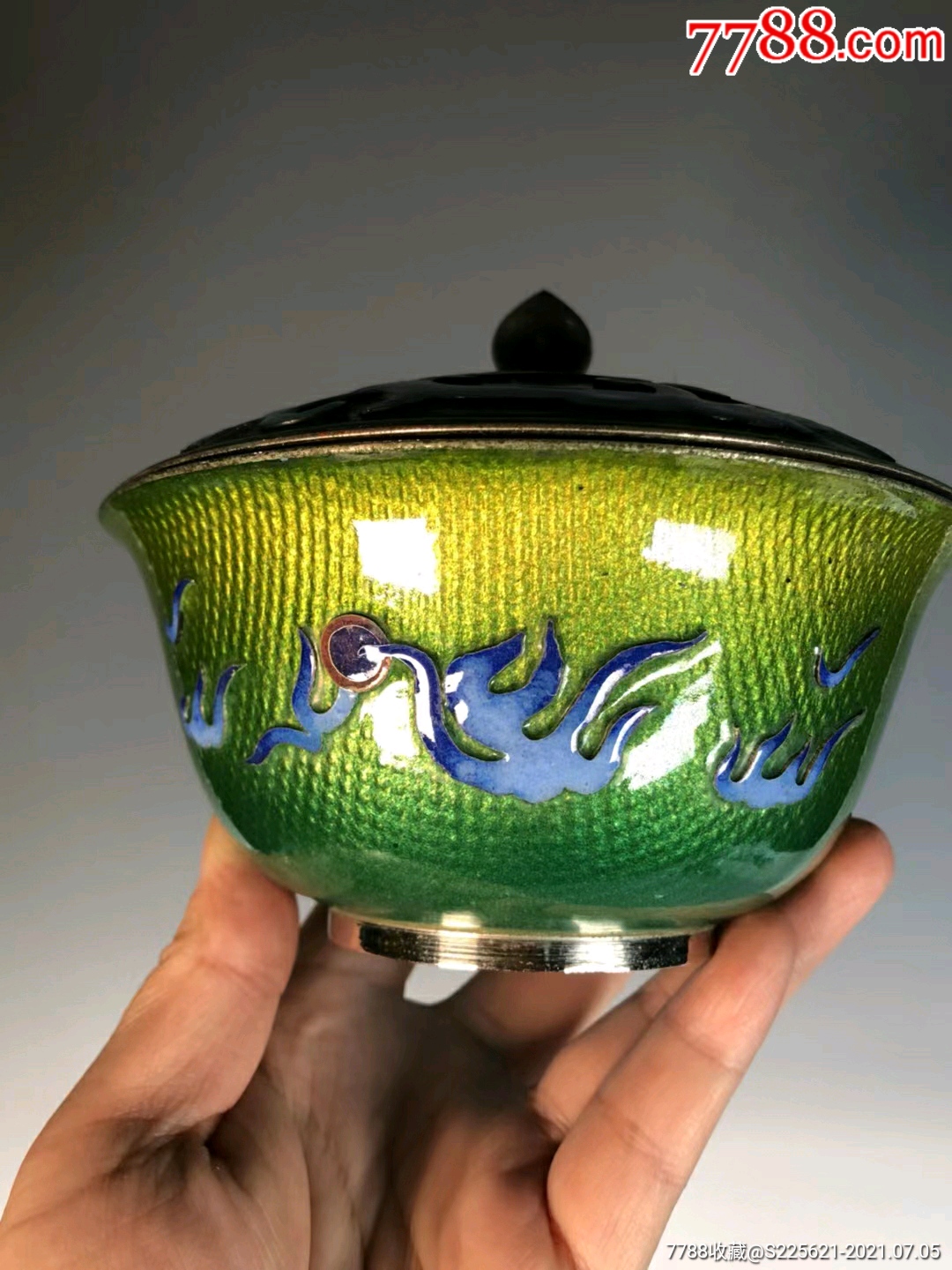 银彩七宝烧祥龙戏珠纹七宝烧盖碗