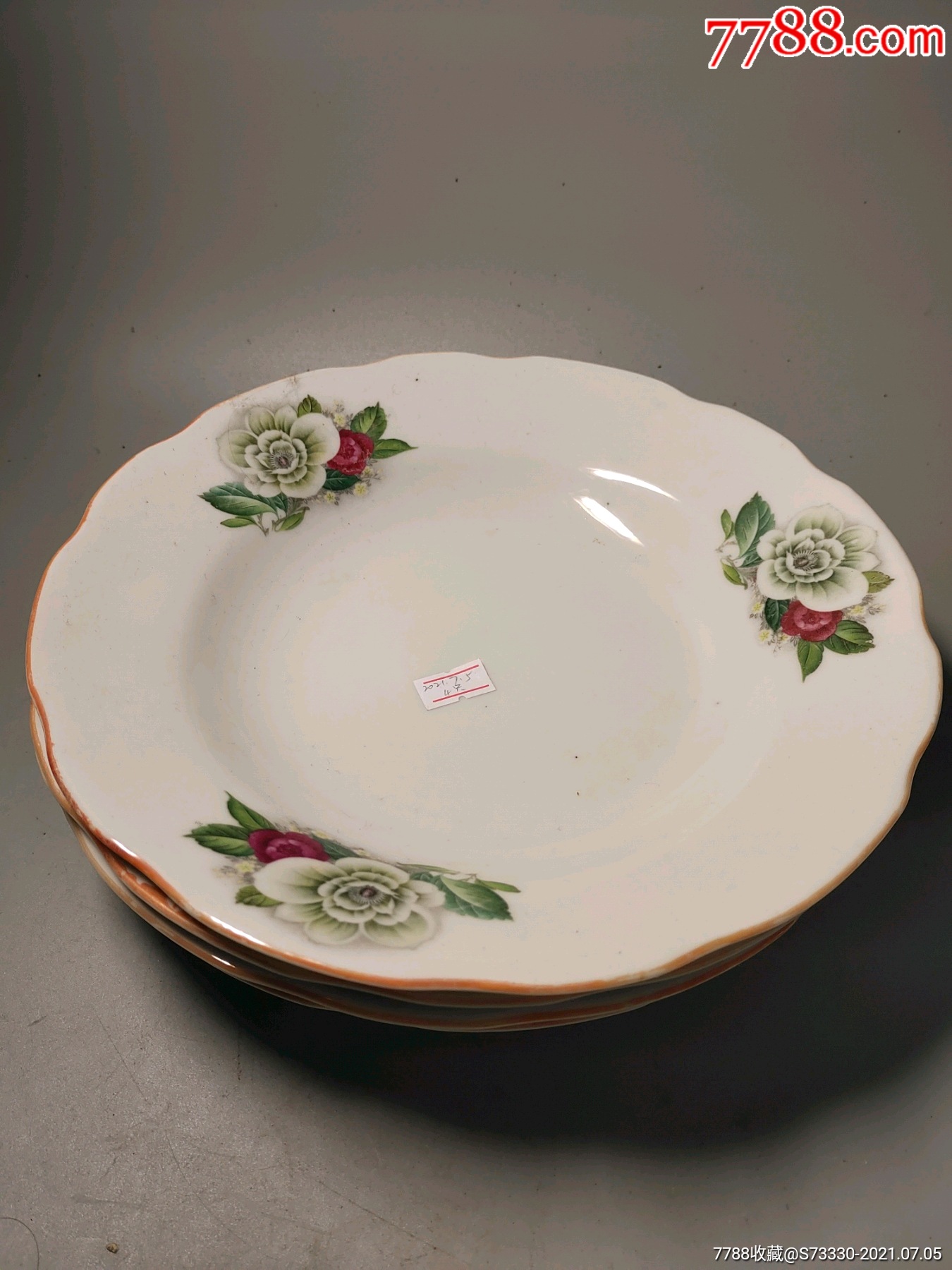 创汇期23厘米月季花折腰盘子4只合售