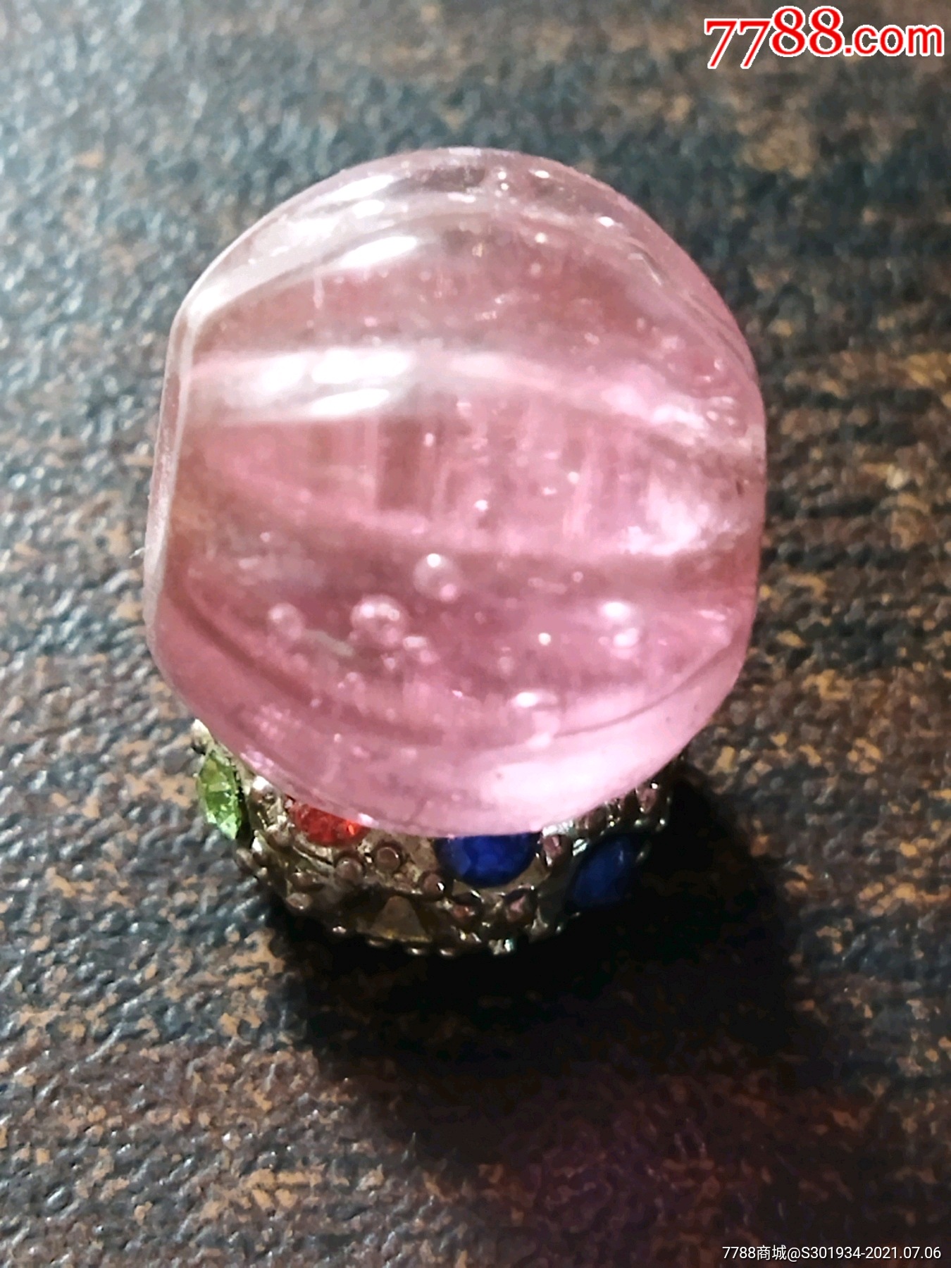 老琉璃古法手工粉红碧玺瓜楞珠凤眼珠点彩搅胎