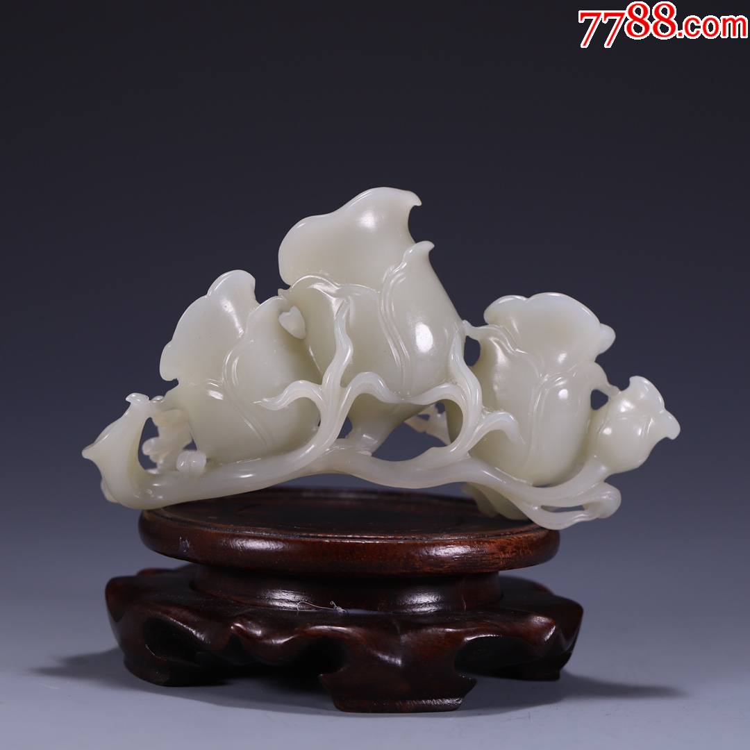 和田玉雕花卉花插摆件