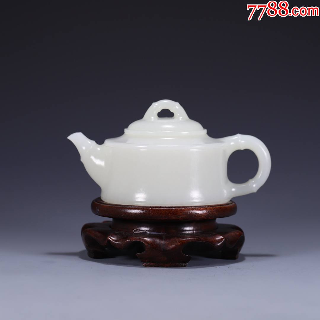和田白玉竹节形茶壶