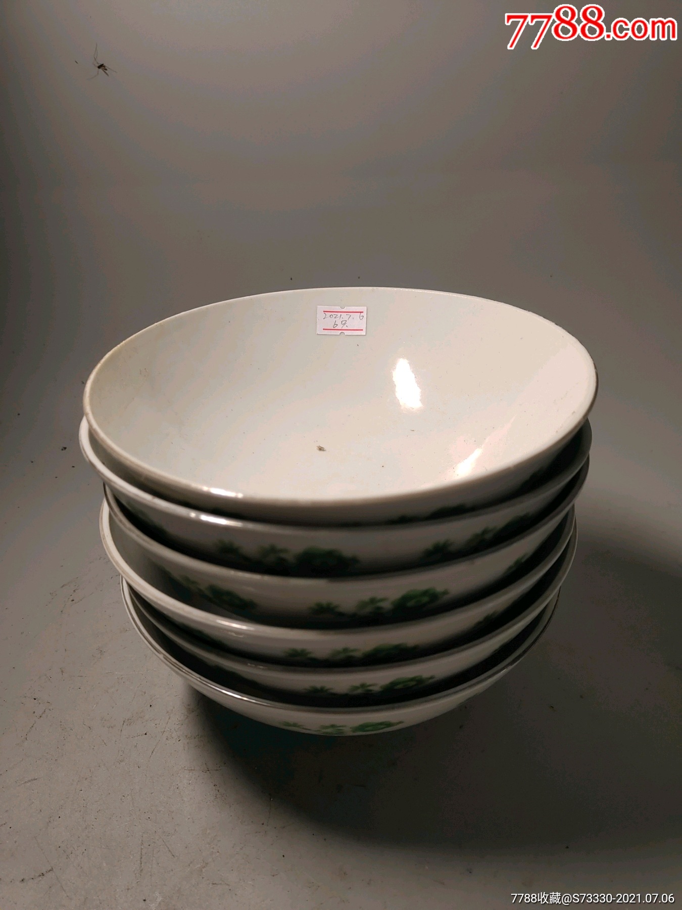 90年代左右帆船牌绿花大碗6只合售