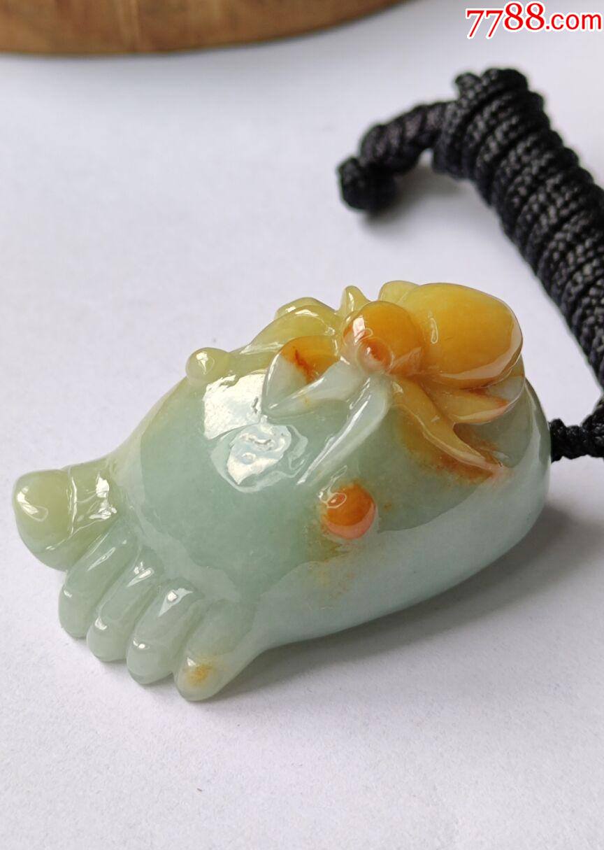 翡翠知足常乐,双彩,黄翡,精工俏色雕,大件厚装