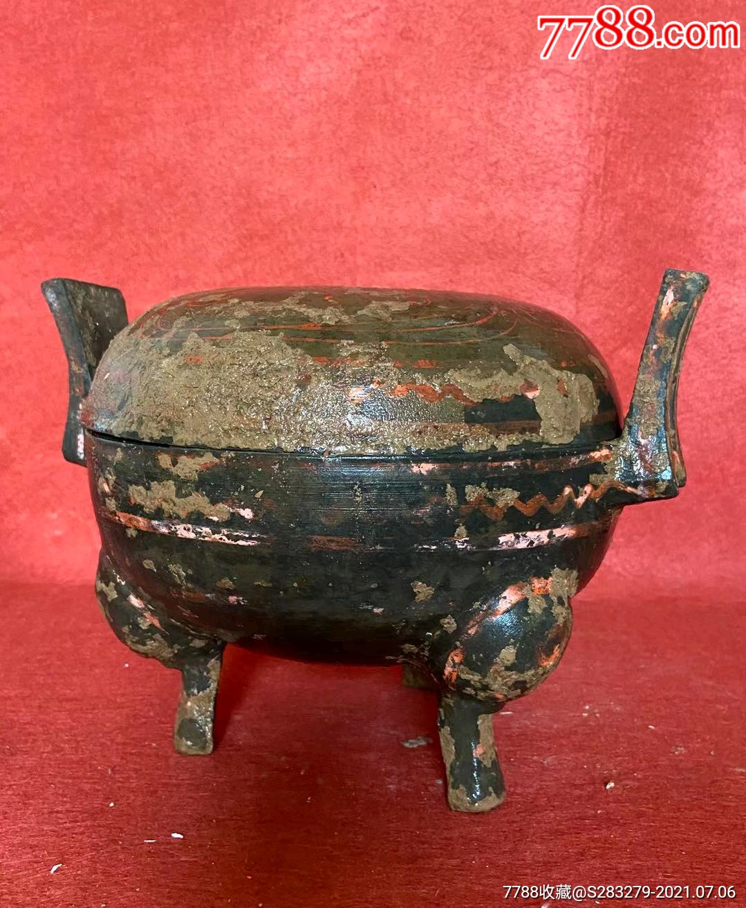 汉代彩绘两耳三足鼎-黑陶-7788画册网