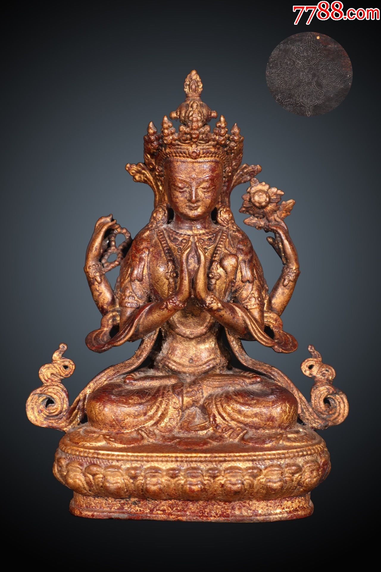 四臂观音坐像_铜像/铜佛像_图片价格_收藏鉴定_7788古币收藏