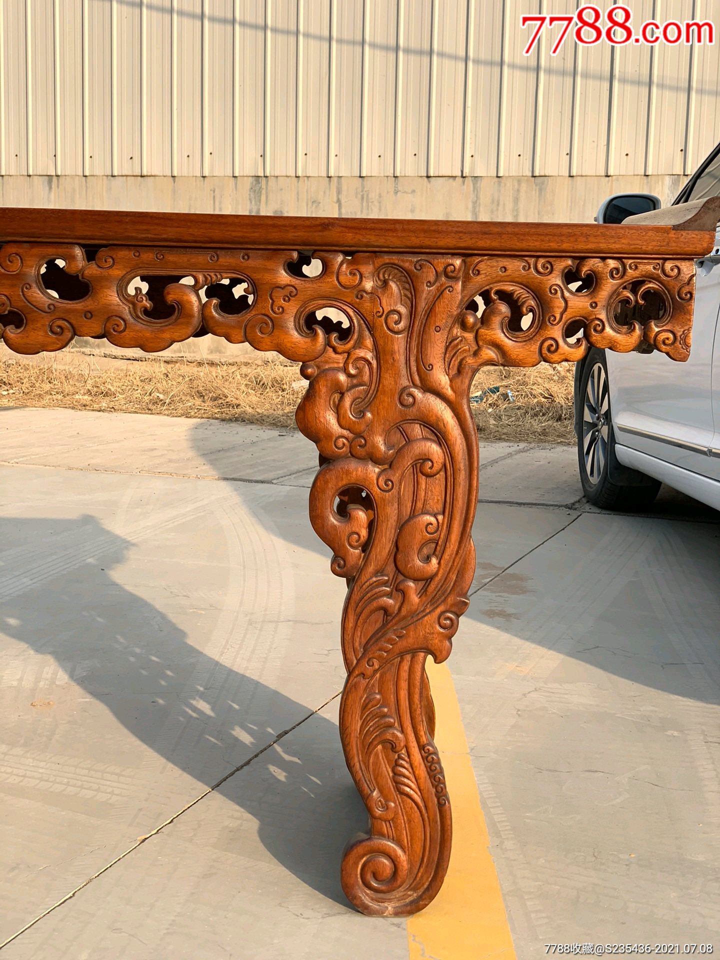 花梨木条几三弯腿双面雕刻花纹漂亮造型独特-木桌/几/案-7788旧家具