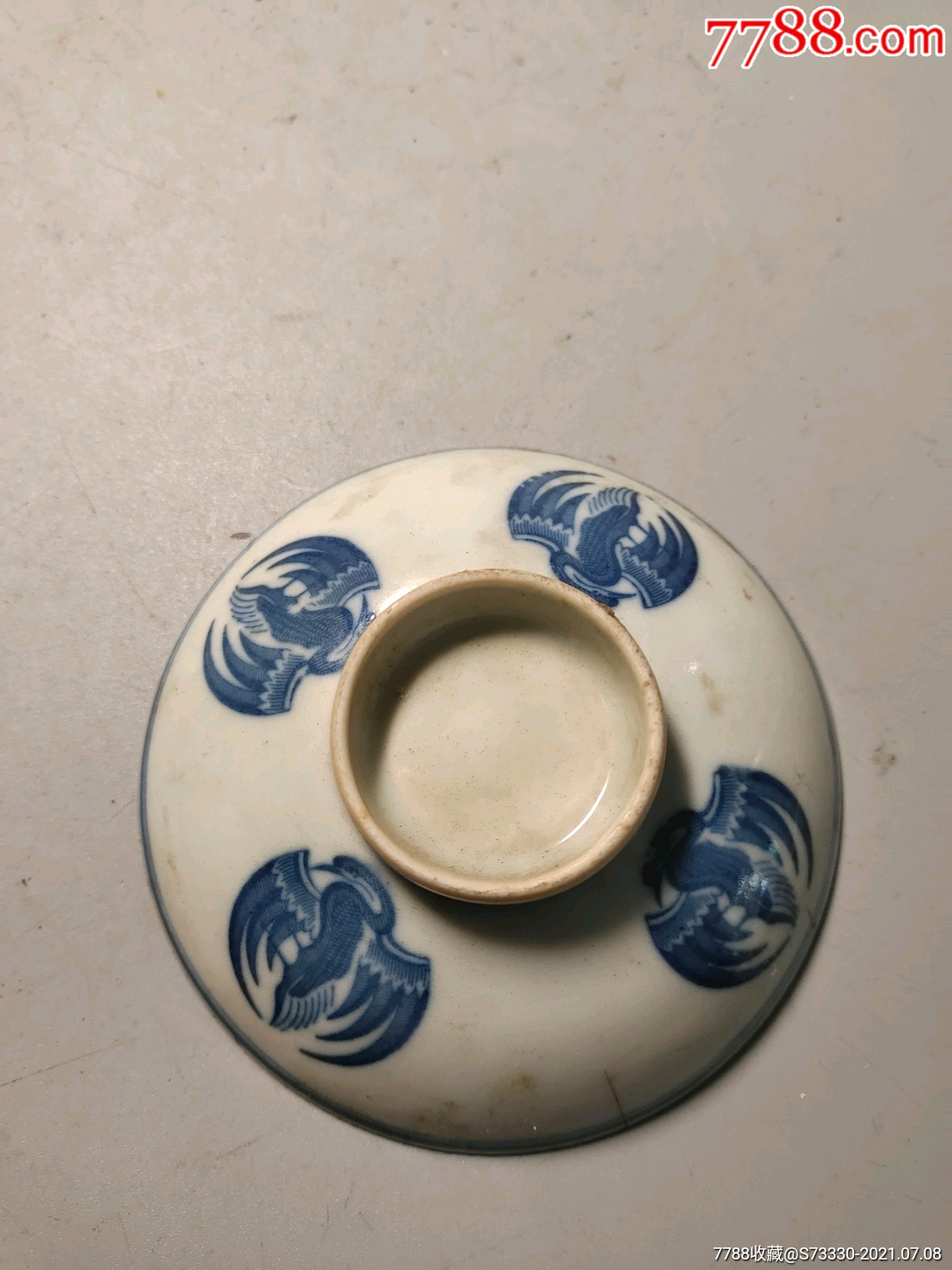 民国晚清青花团鹤纹茶碗盖一只