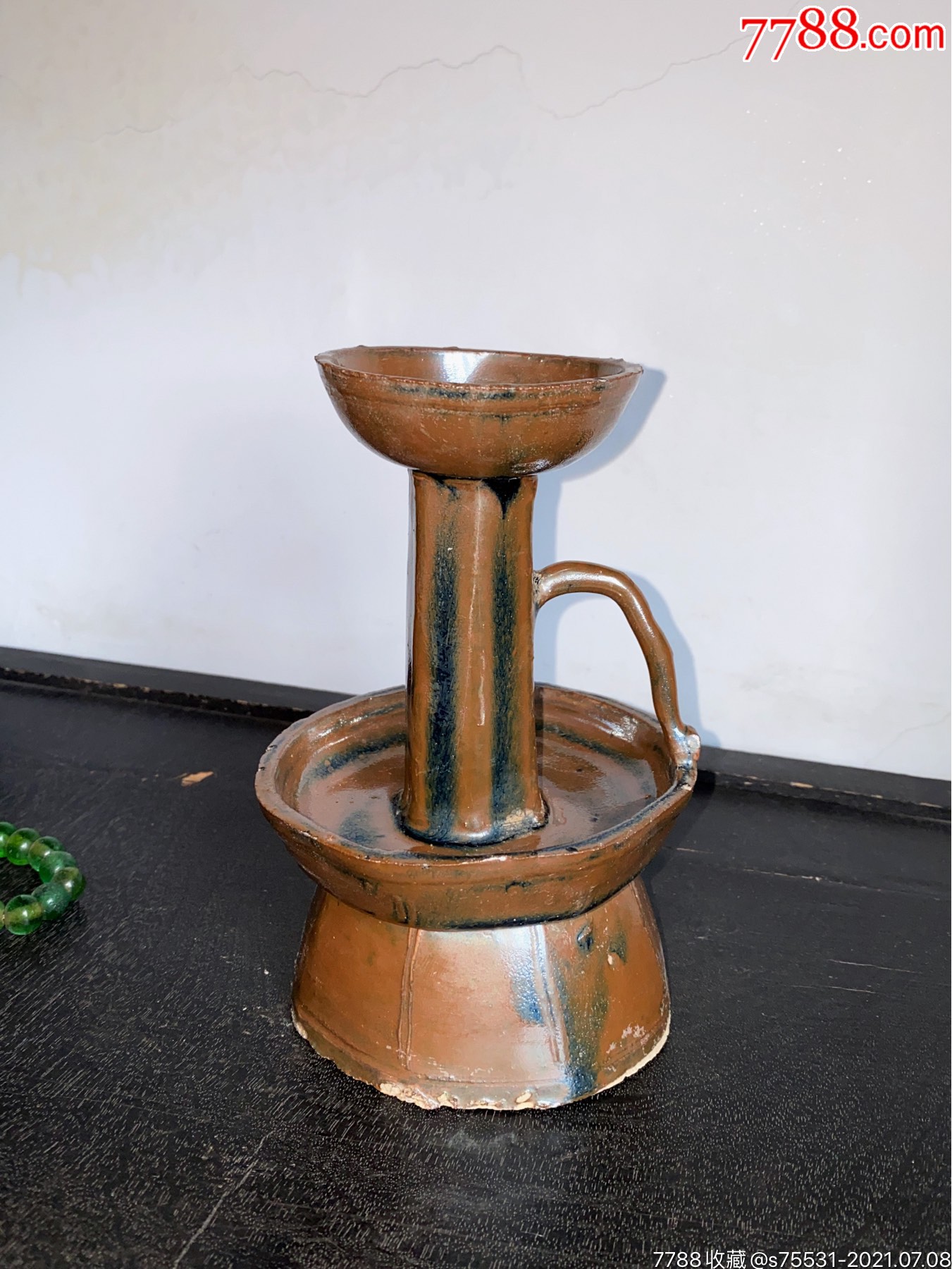 清末淄博窑紫金釉八棱老油灯