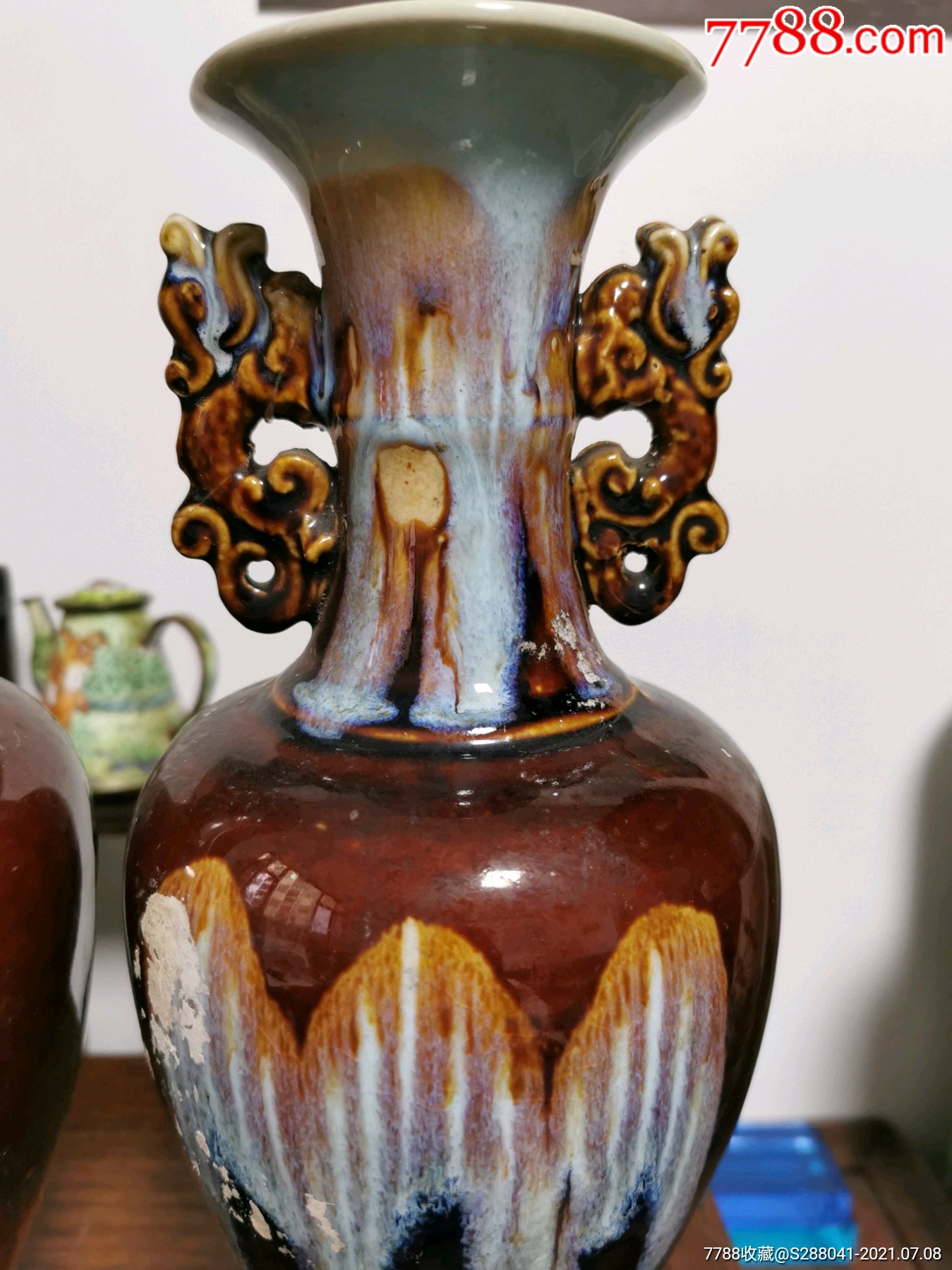 收藏品博山窑老瓷器花瓶一对古玩古董乡下老货老物件收藏品杂项瓷器