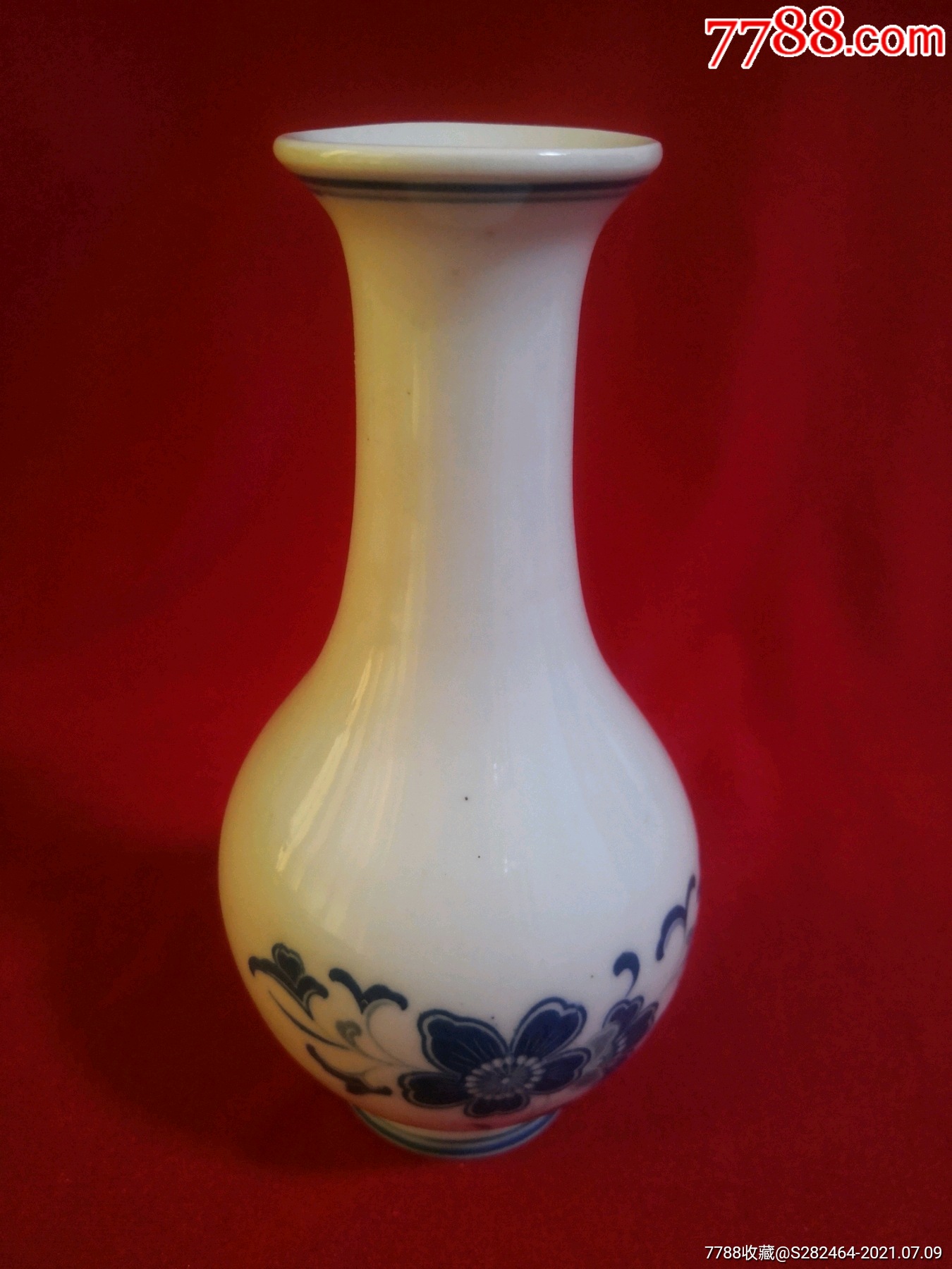 80年代醴陵群力棕双凤釉下彩蓝海棠花瓶花插1个