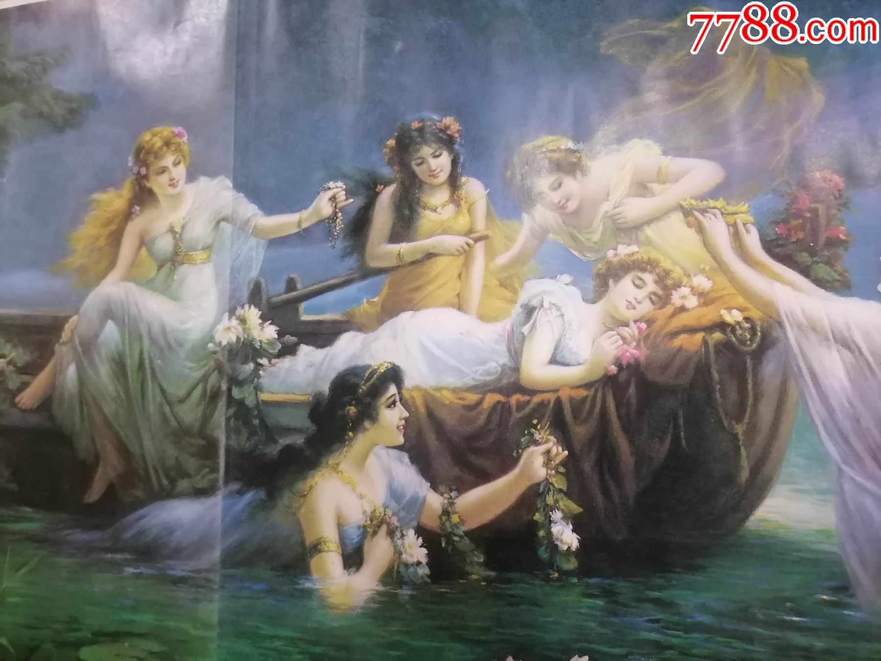 超长巨幅双拼老年画:油画梦幻美女图(黄振永复制)(1987年1版1988年8印