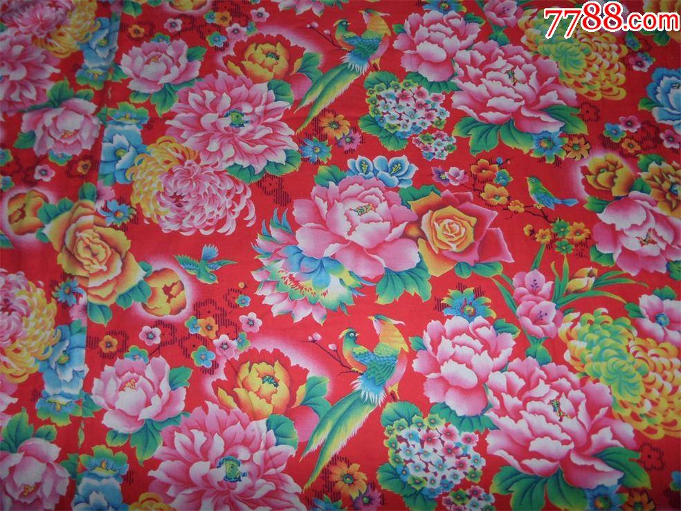 老被面收藏七八十年代纯棉斜纹老花布1256