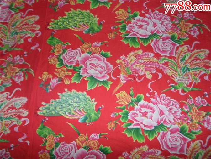 老花布被面收藏780年代斜纹花布1475