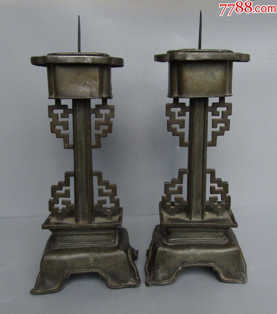 民国锡制大烛台一对