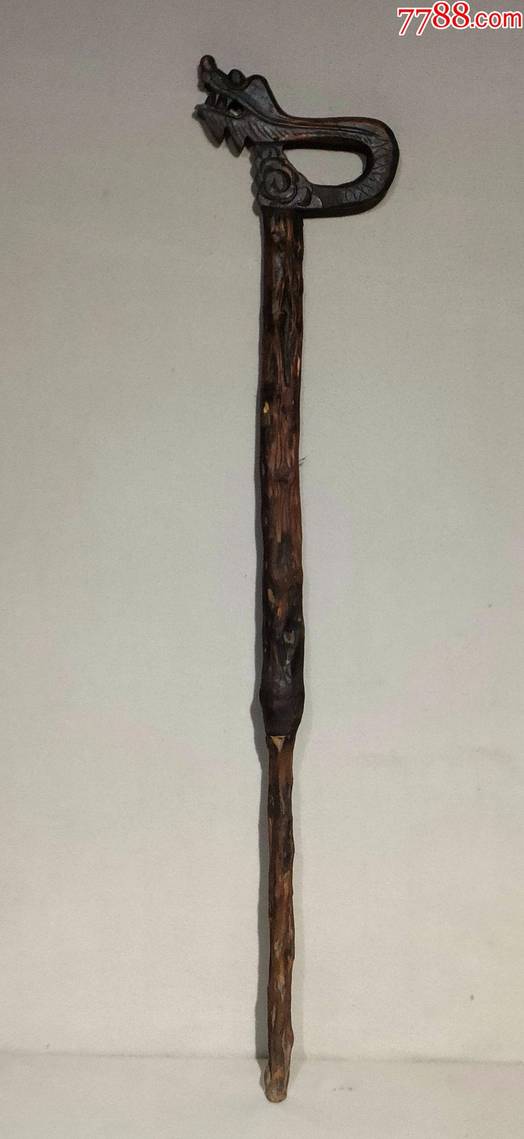 清代藤条雕龙纹手杖