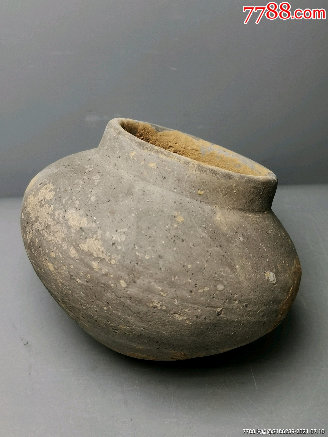 古陶陶器高古陶,战汉灰陶陶缶完整小精品规格:高