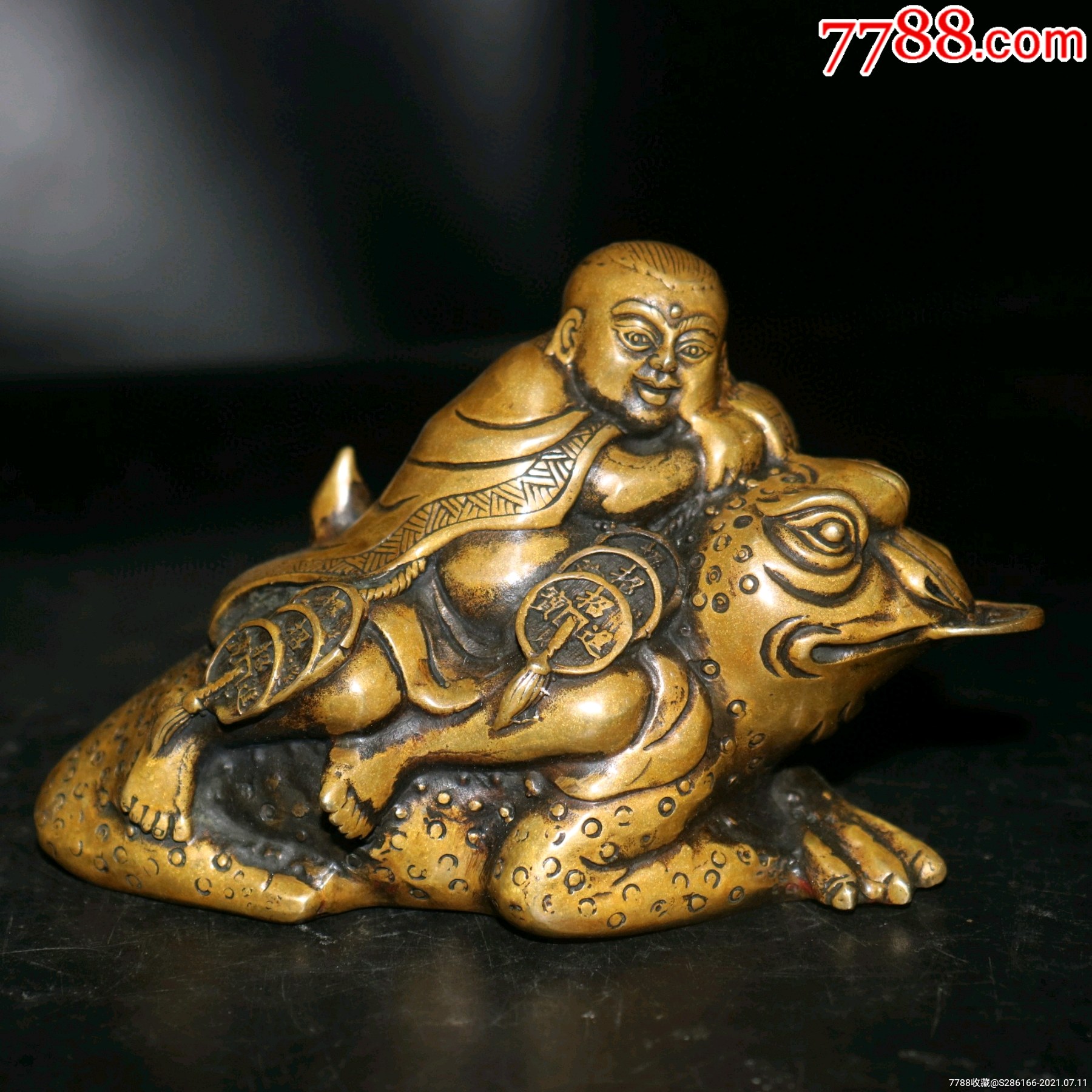铜刘海戏金蟾摆件,不议价-铜像/铜佛像-7788端砚