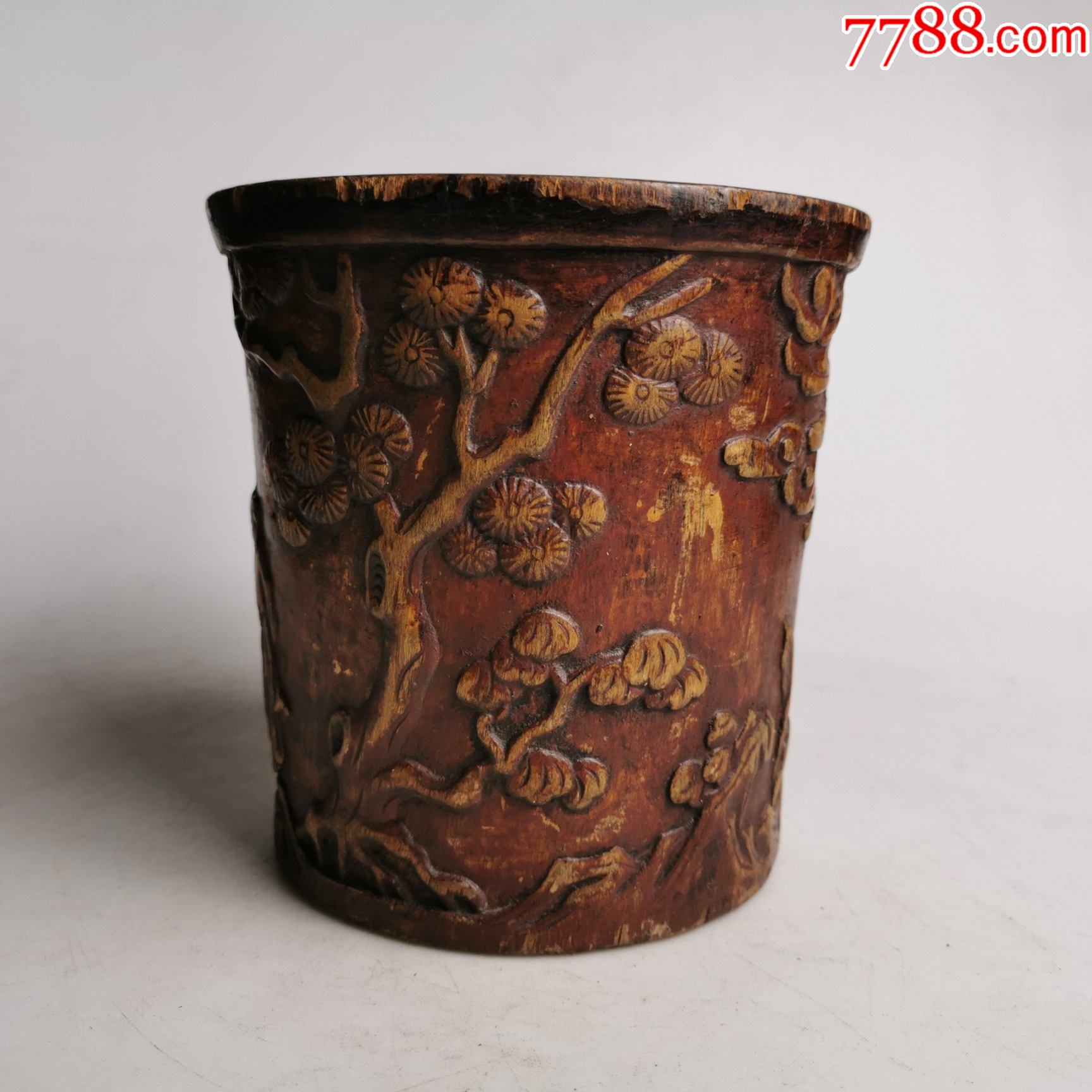 清代老木雕笔筒雕刻人物文房笔筒