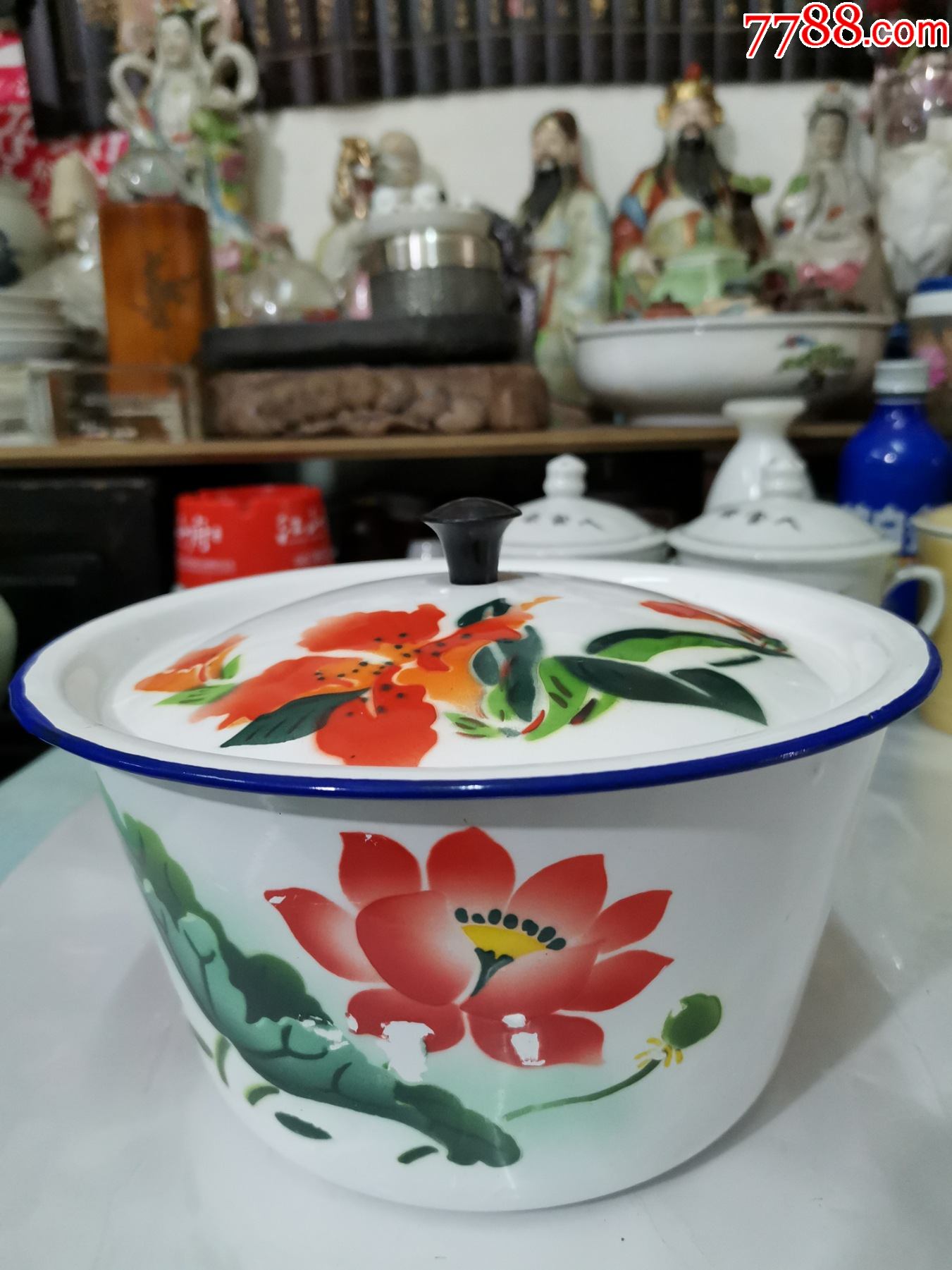 美品大花卉搪瓷盆丰收牌