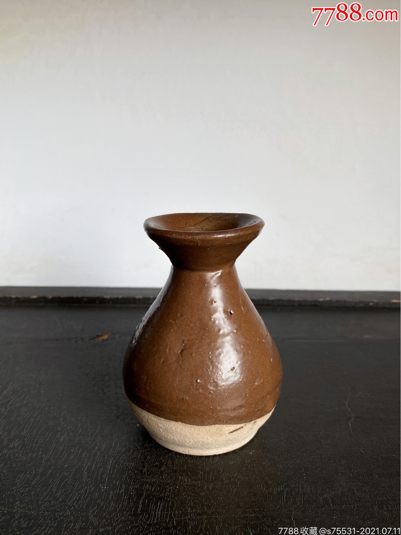 清末淄博窑酱釉小玉壶春酒壶民俗物件