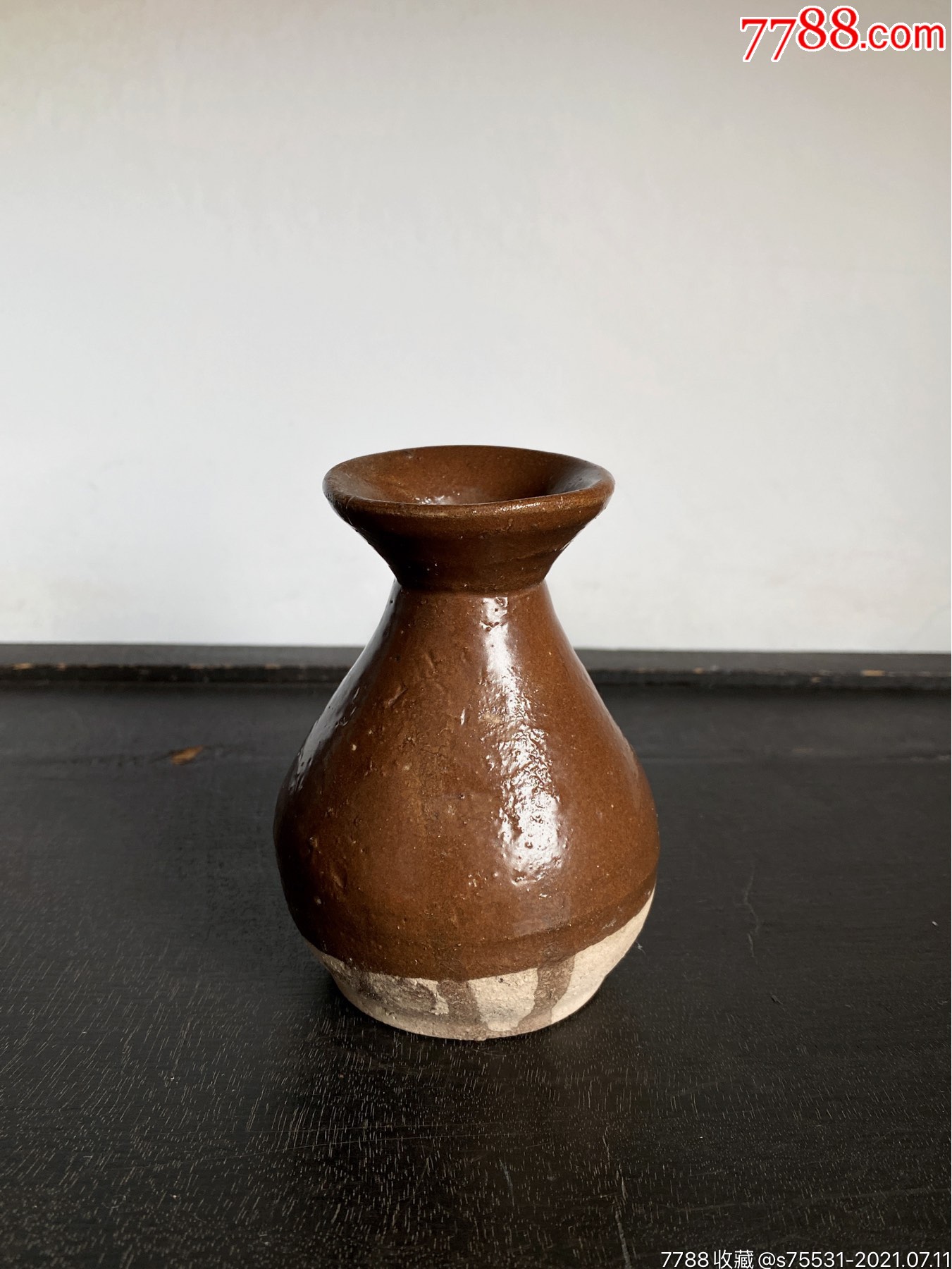 清末淄博窑酱釉小玉壶春酒壶民俗物件_酱釉瓷/紫金釉_第3张_7788瓷器