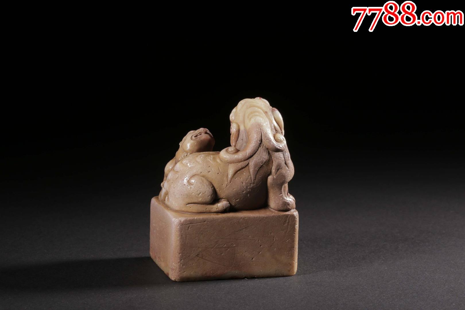 清"周芬"款寿山石雕太狮少狮印章-价格:6800元-se81383623-寿山石印