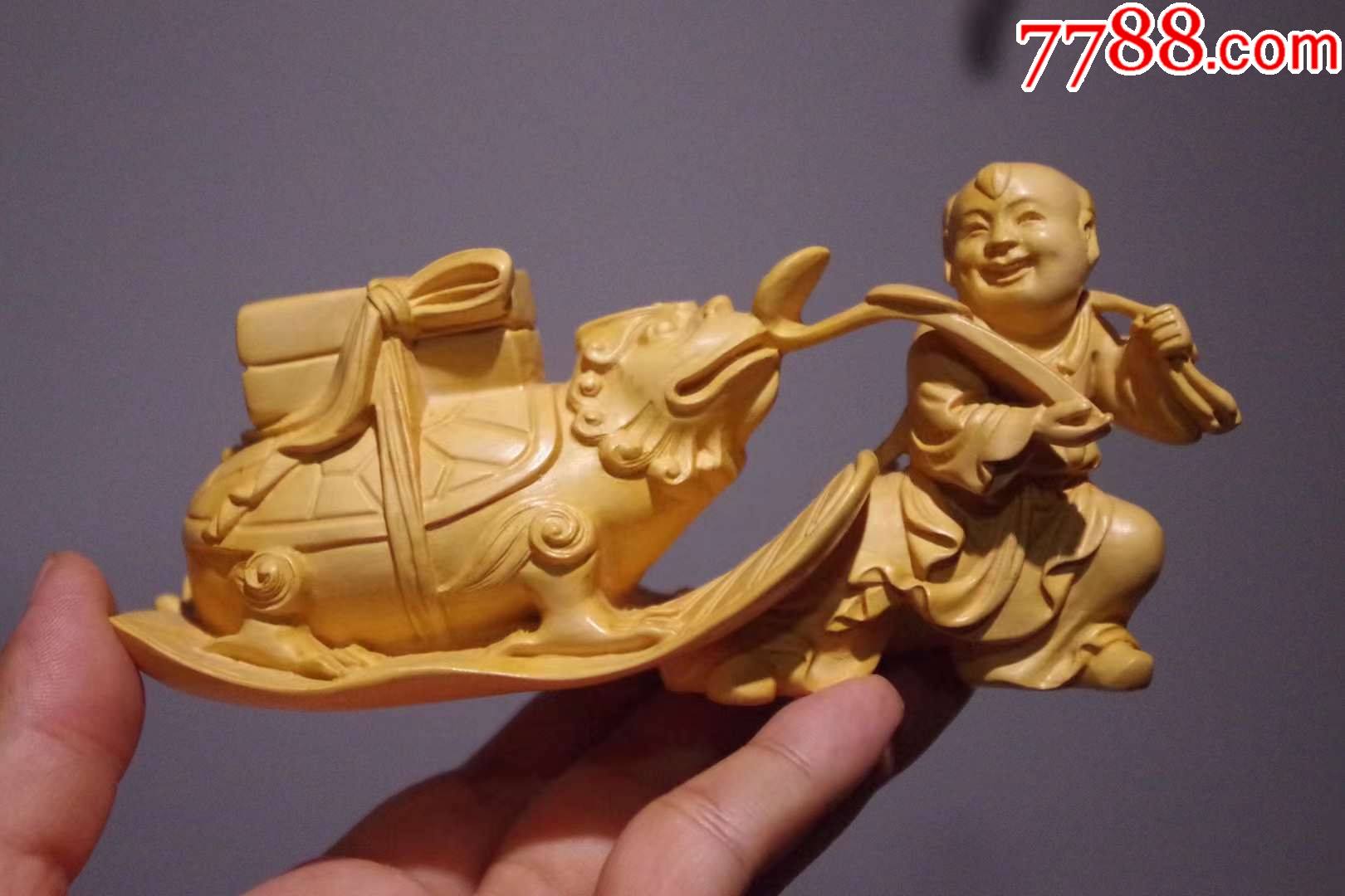 黄杨木雕刻"刘海戏金蟾-木雕摆件-7788木艺