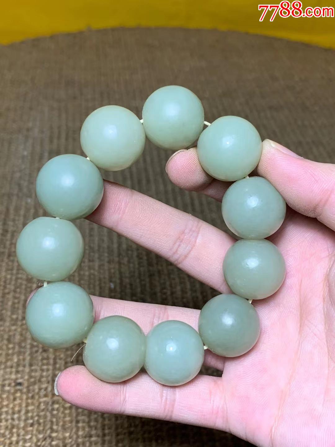 保真和田青玉籽料20圆珠佛珠手串