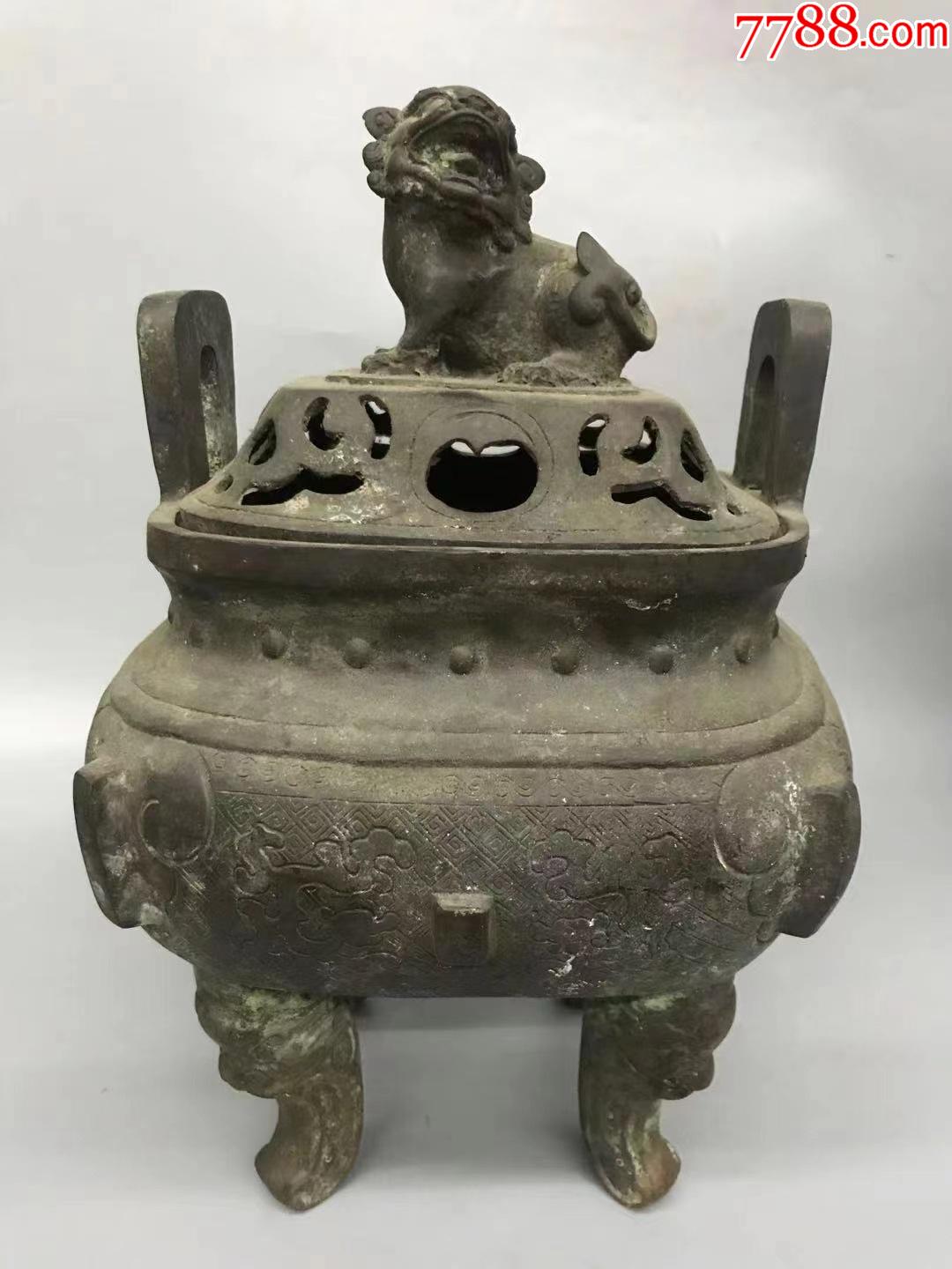 乾隆年制大尺寸铜四方狮子盖香熏炉_铜炉_第1张_7788铜器收藏