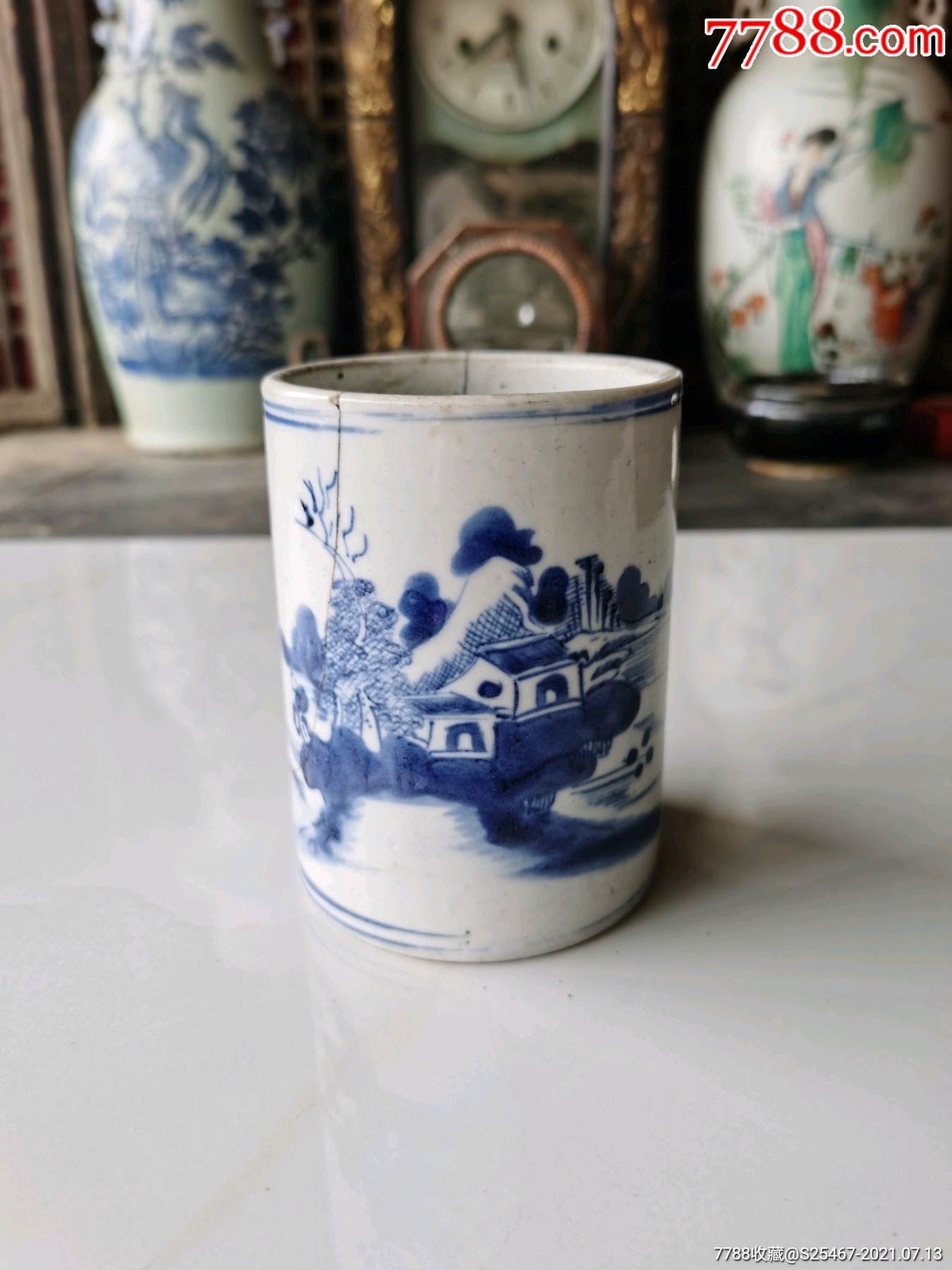 清代青花山水笔筒_青花瓷_荣盛堂【7788收藏__收藏热线】