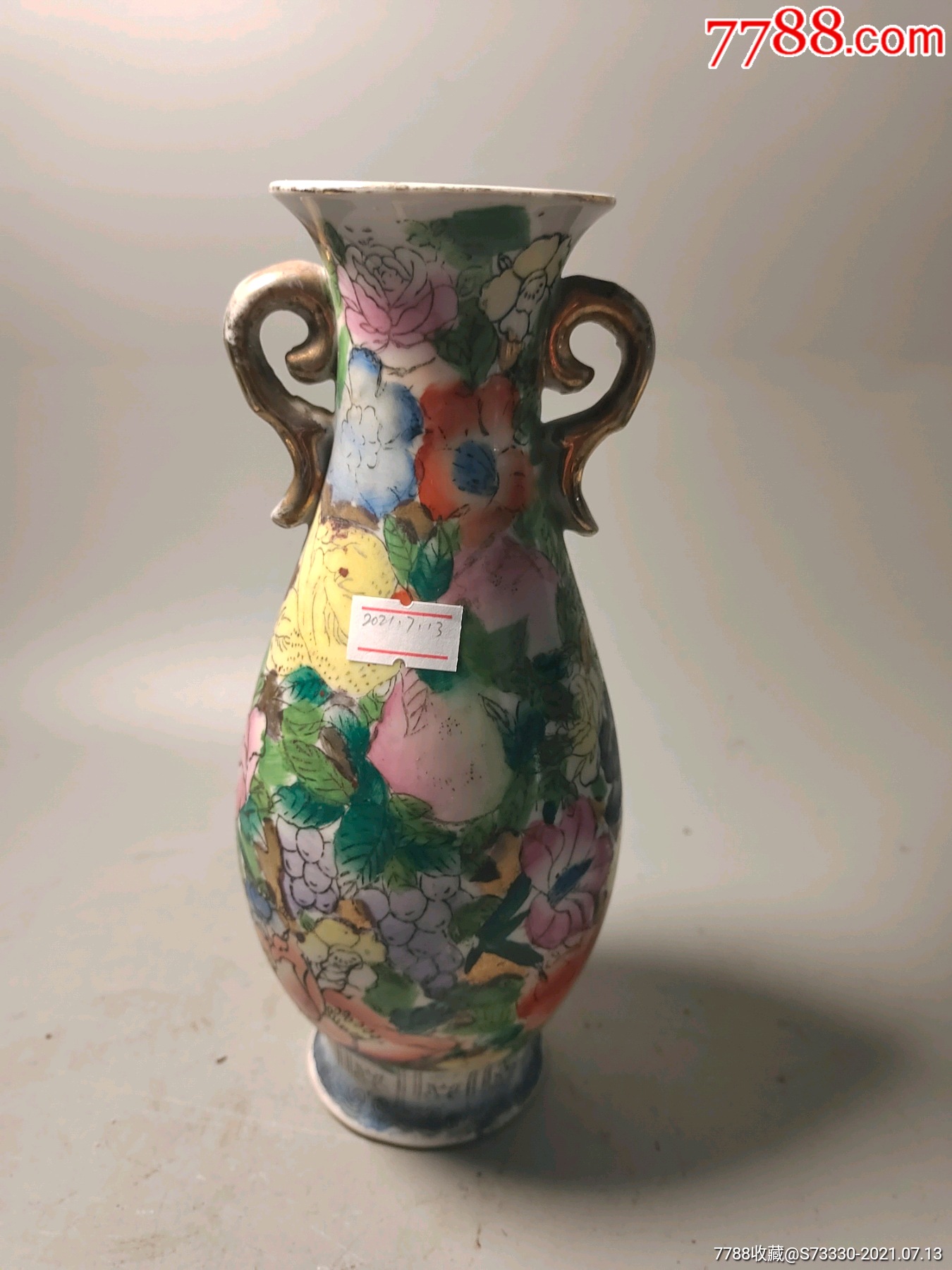 80年代左右潮彩万花不落地双耳小花瓶