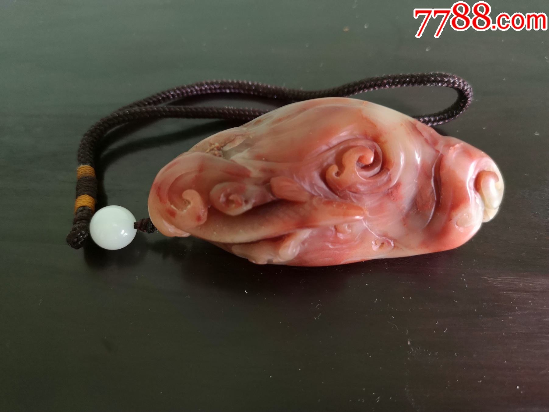 老性寿山芙蓉石手工雕刻锦鲤手把件(朱砂质地,未上油拍)_价格200元_第