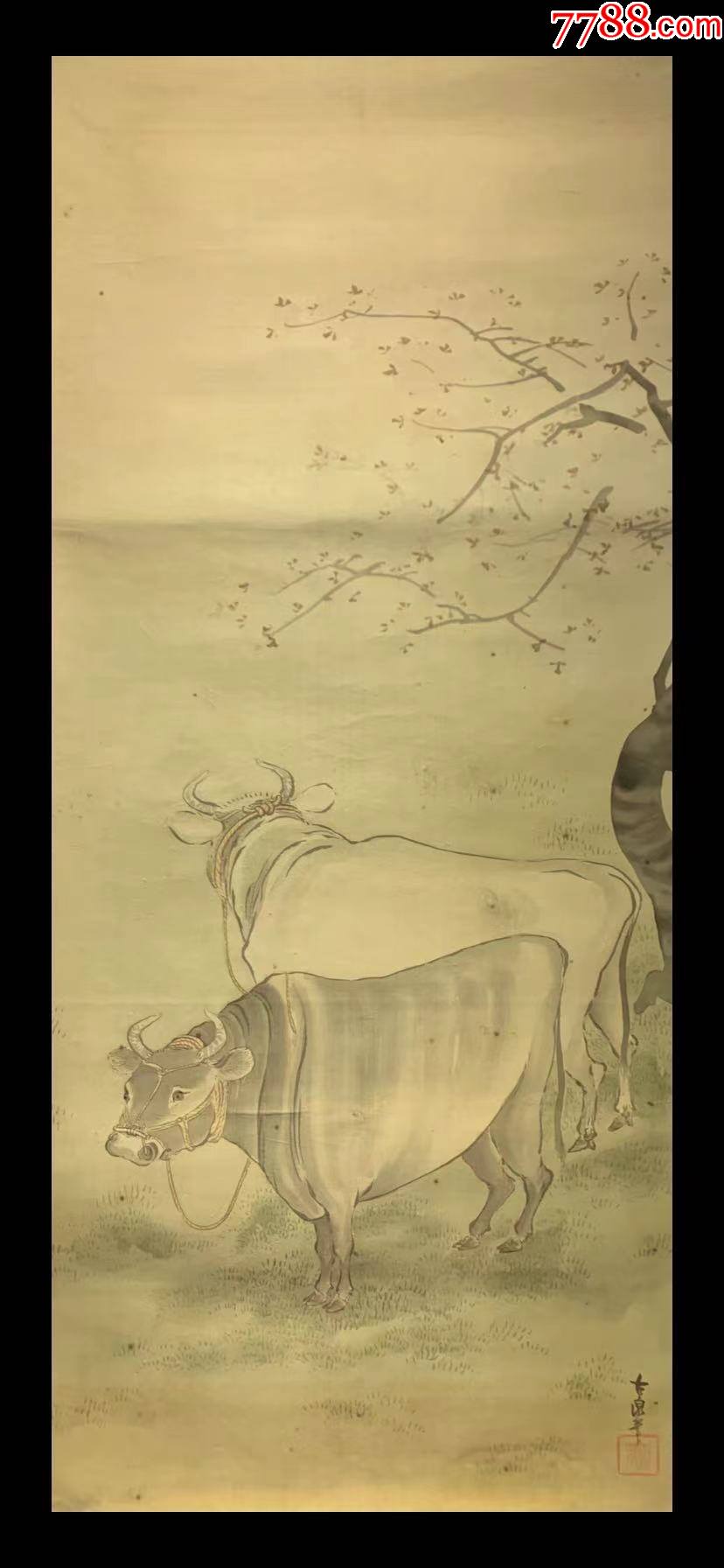 【日本回流字画】二牛图3172玄关家居装饰收藏书画