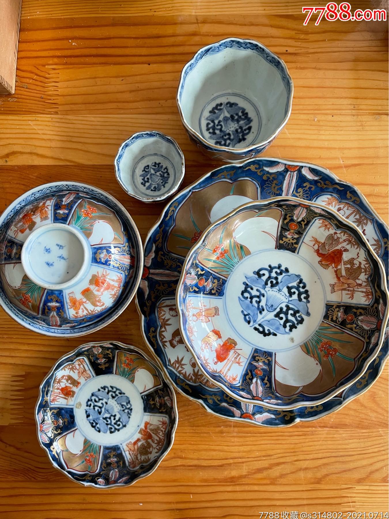 日本古伊万里富贵长春手绘青花赤绘粉彩一套-青花瓷-7788瓷器