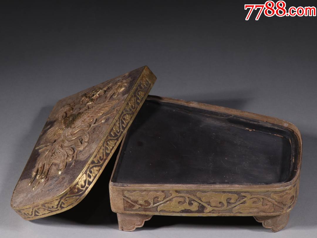 唐代银鎏金凤纹歙砚一方