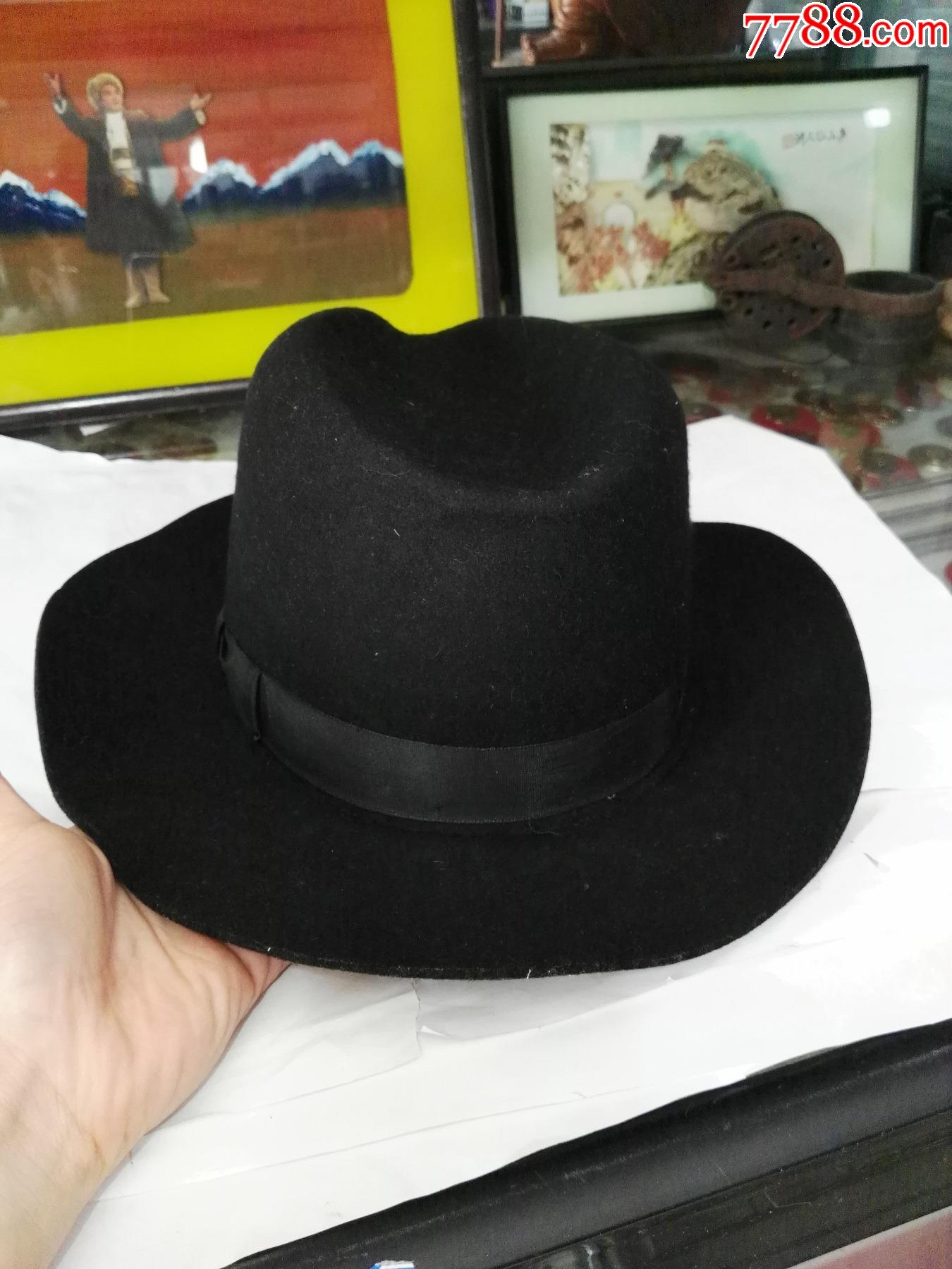 民国全新天津盛锡福制帽厂呢绒黑色礼帽(上海大亨专用)