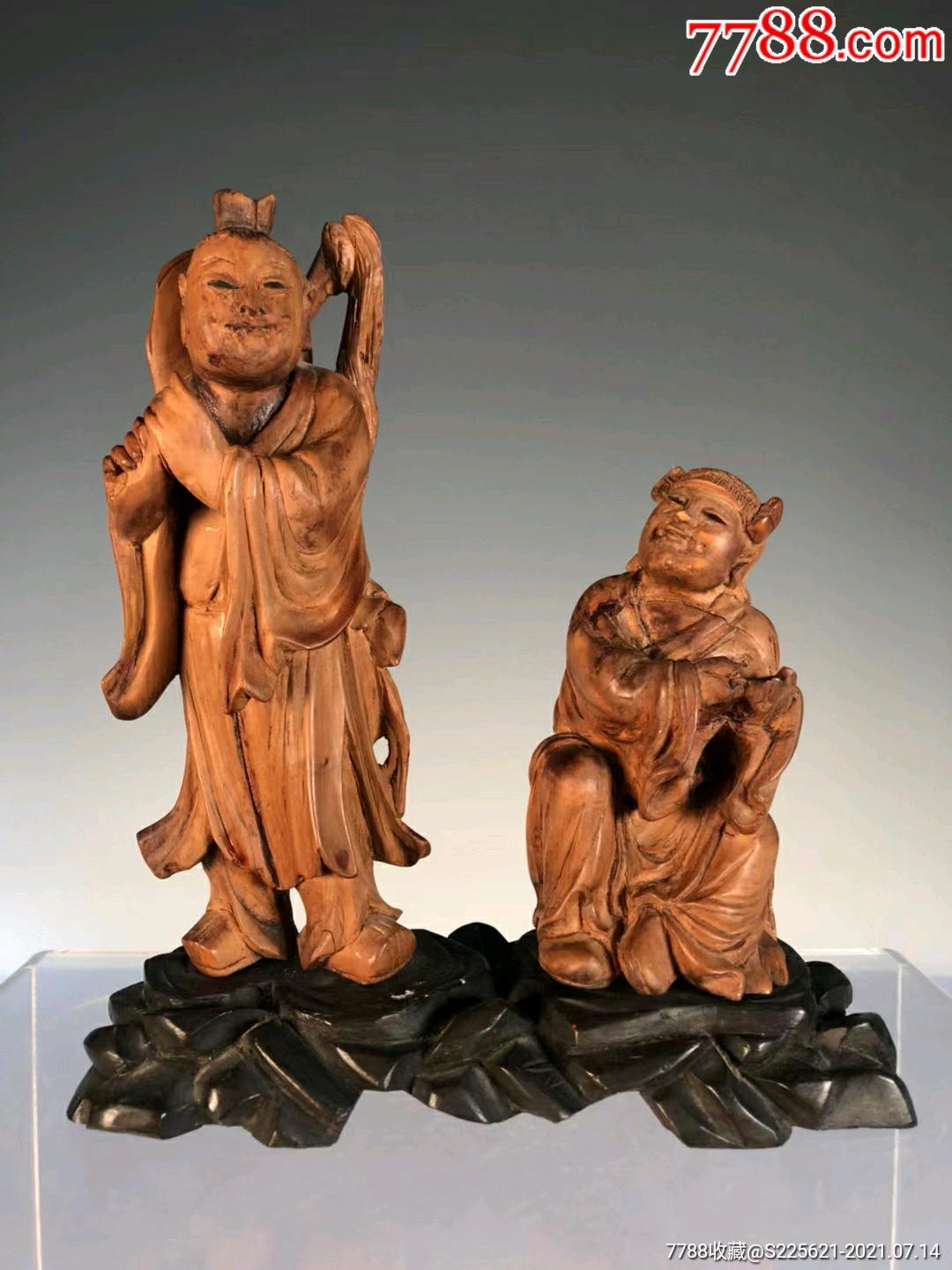 晚清黄杨木雕和合二仙人物摆件