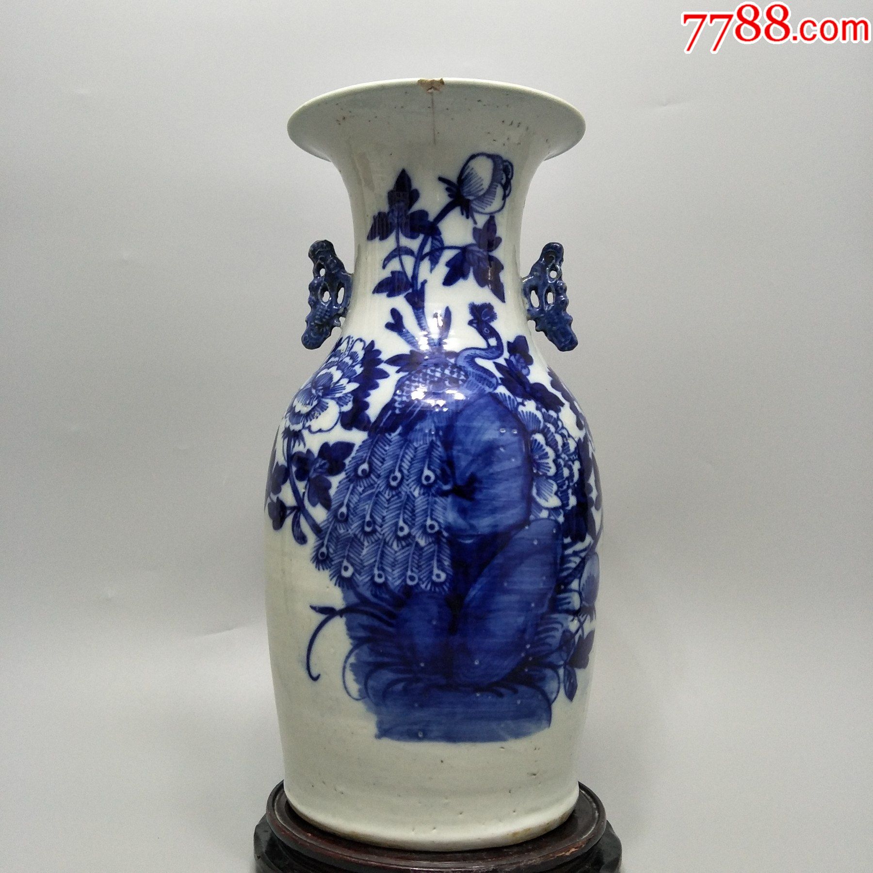 清代青花孔雀大瓶一只,画工精美大气.-青花瓷-7788字画网