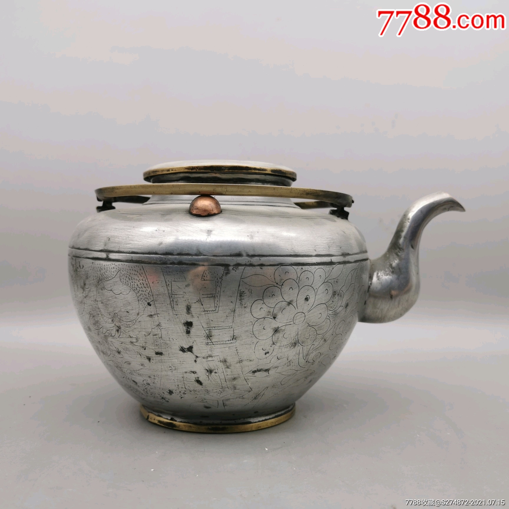 清代字号款白锡刻花提梁壶老锡壶锡套壶茶壶_价格3200元_第1张_7788