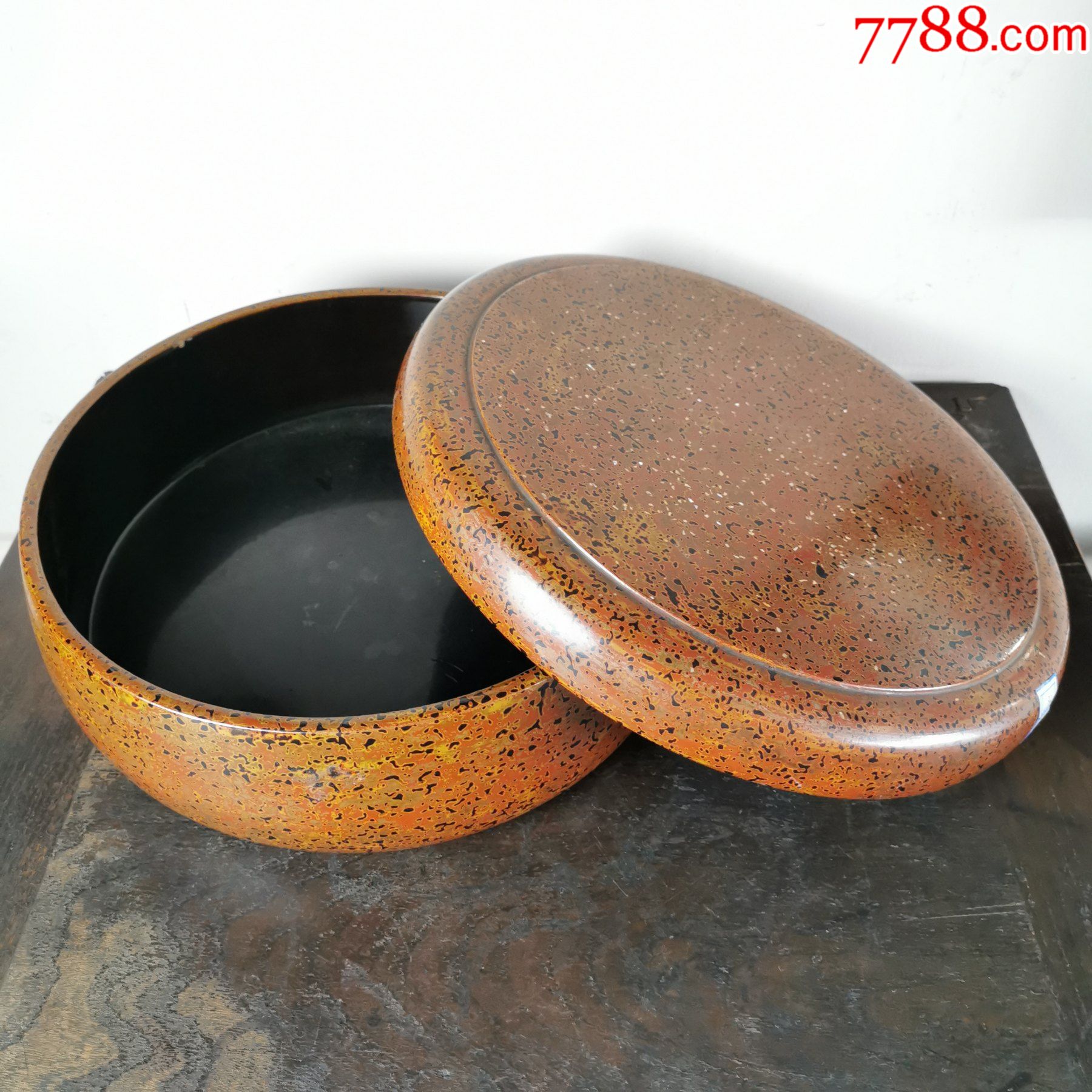 清代犀皮漆盖盒犀皮漆捧盒古玩漆器收藏