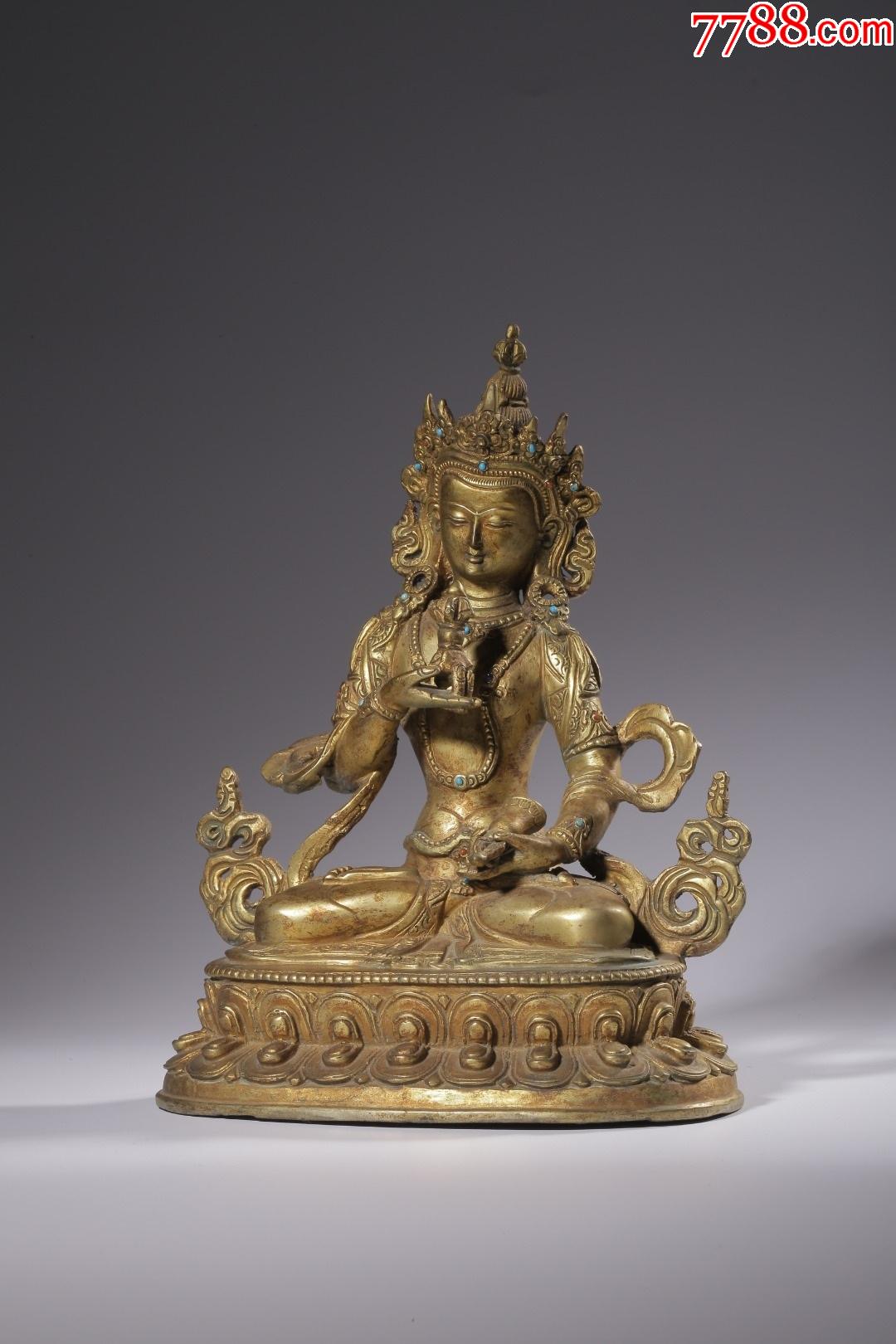 铜鎏金嵌百宝金刚总持佛坐像_铜像/铜佛像_第1张_7788钟表收藏