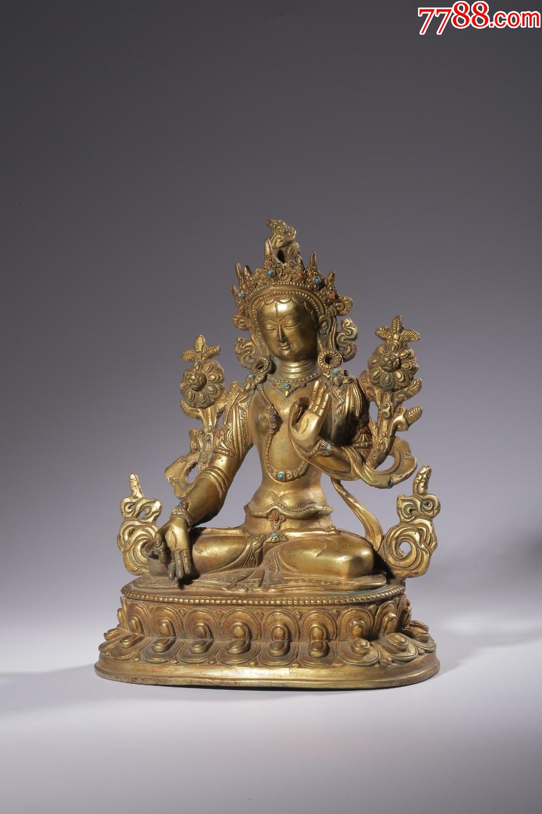 铜鎏金嵌百宝绿度母坐像asy28f