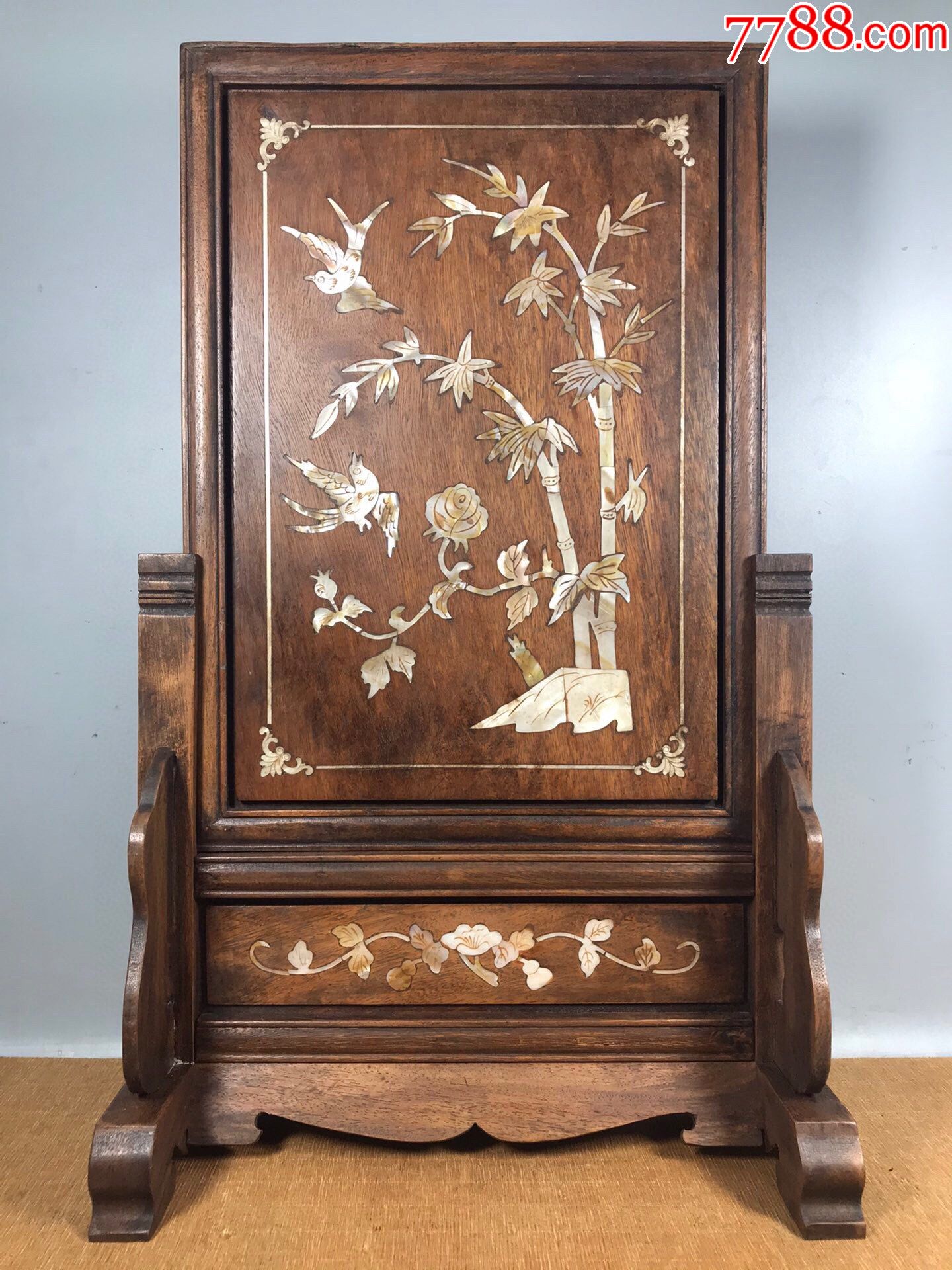 花梨木镶贝插屏屏风