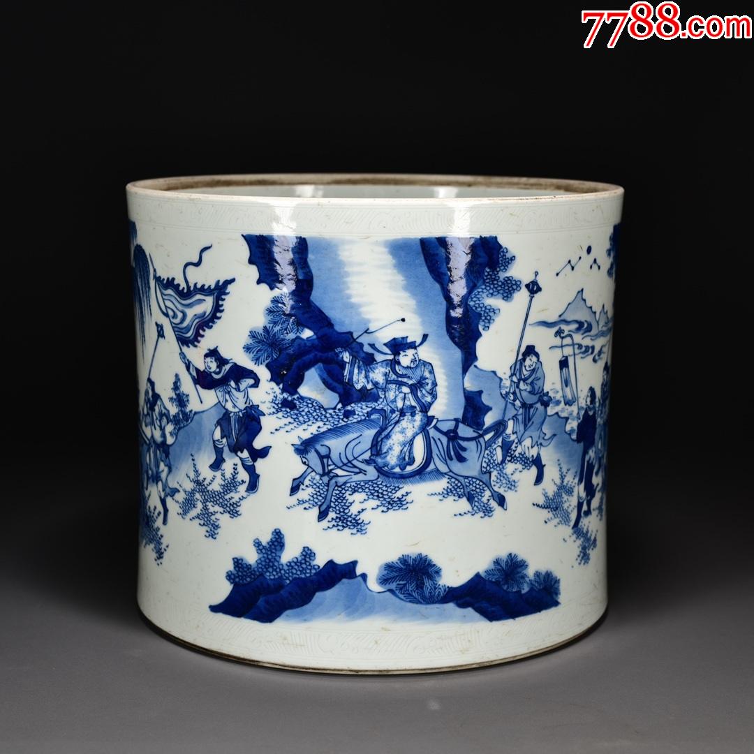 清康熙青花刀马人物笔筒