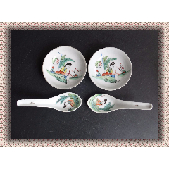 93#碟古玩古董瓷器收藏清代民国胡荣顺款仕女图彩绘碟调羹配套