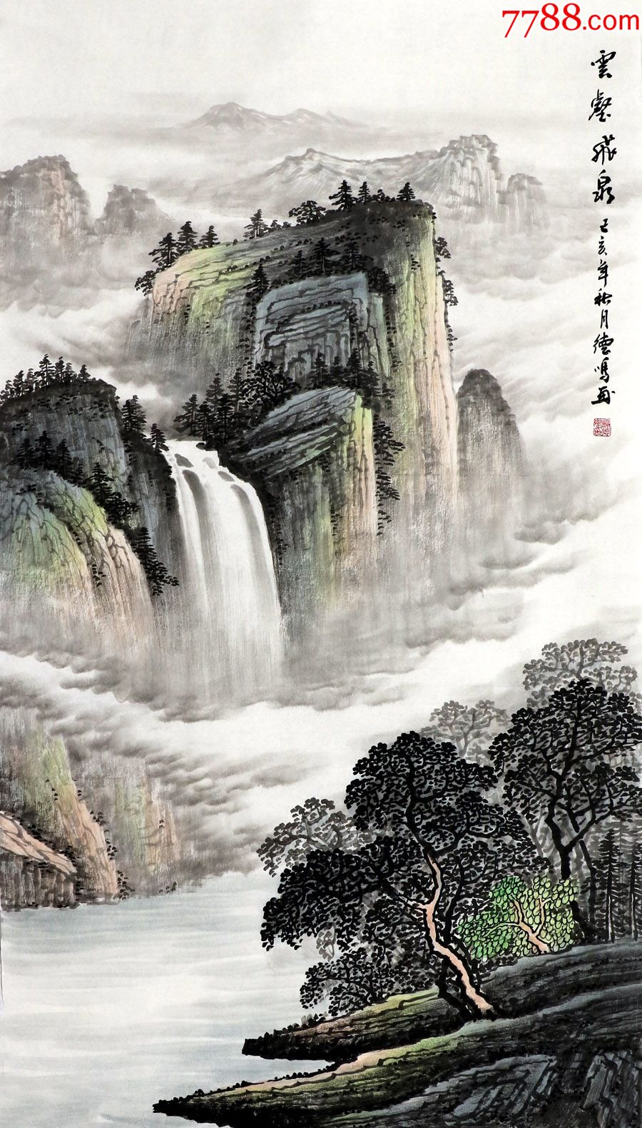 竖式山水树自然风景画图片