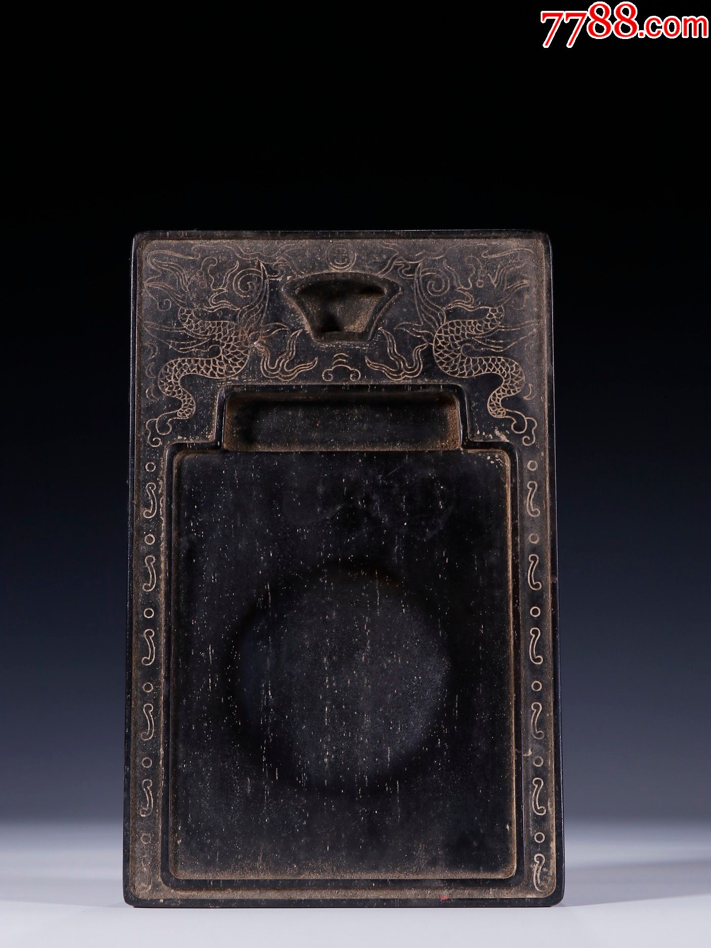 旧藏【金星紫檀木双龙纹文房砚台】