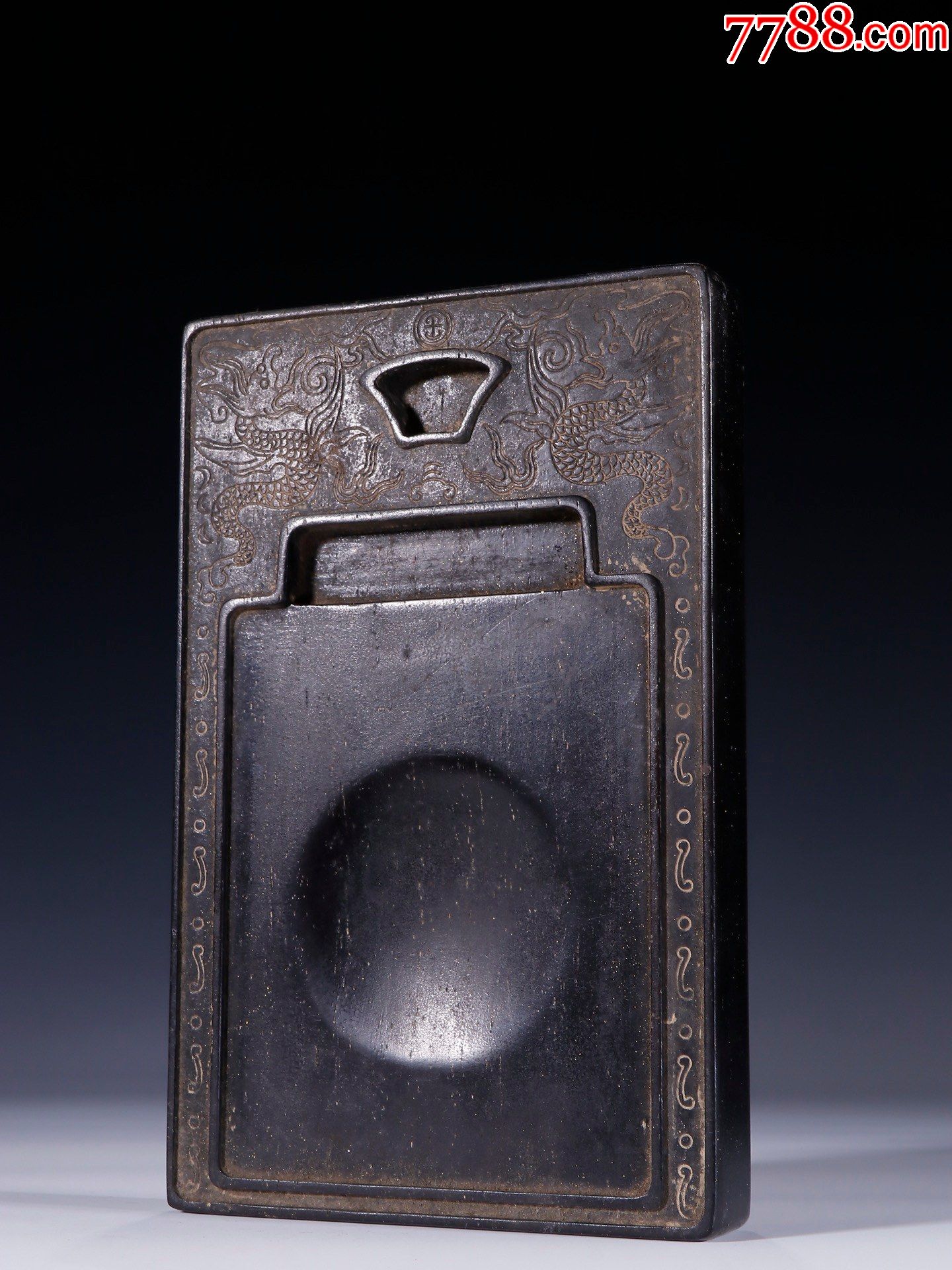 旧藏金星紫檀木双龙纹文房砚台