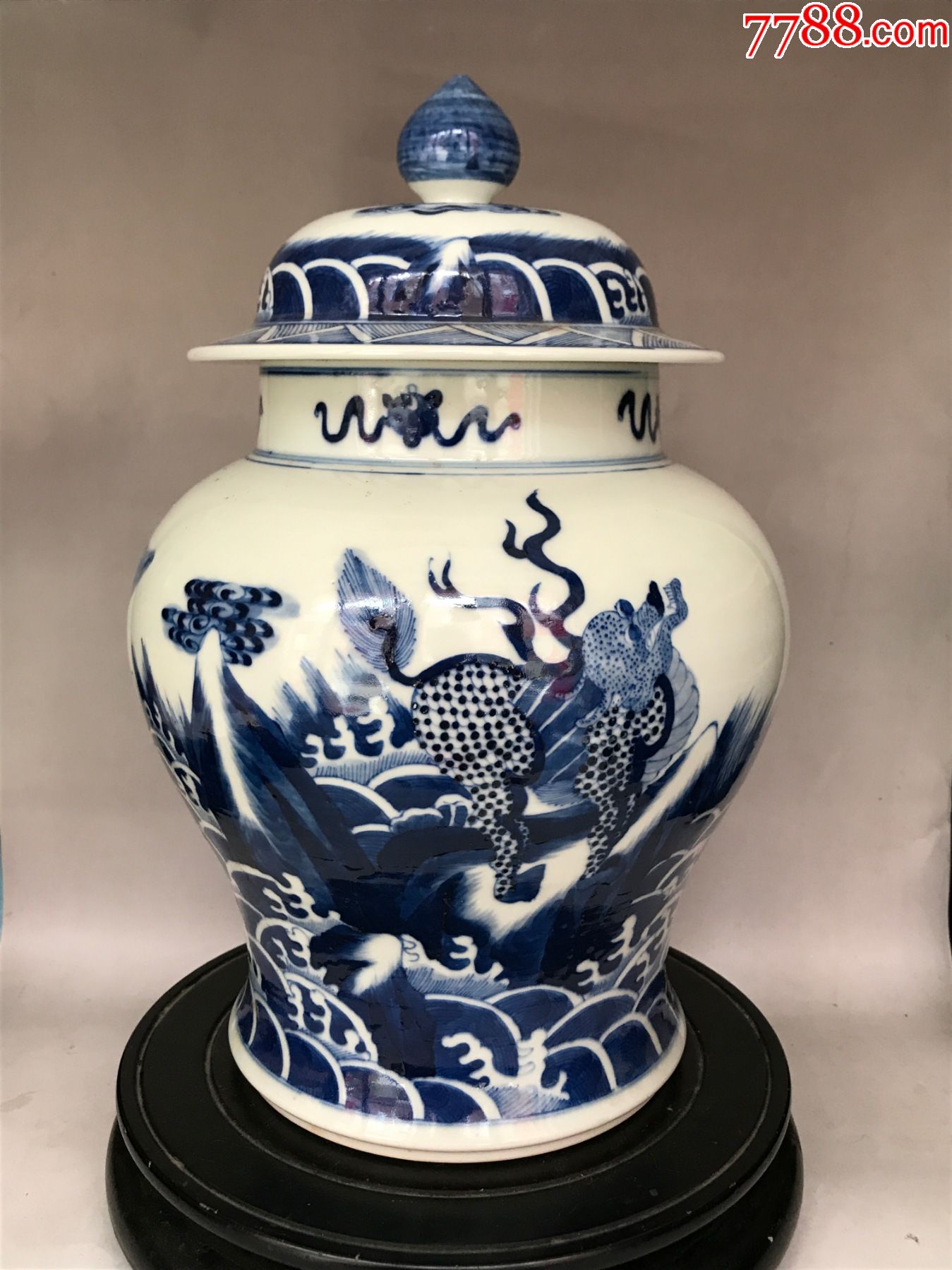 康熙青花麒麟大将军罐